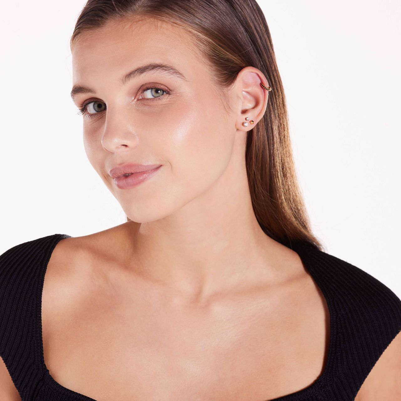 Zilveren goldplated helixpiercing met zirkonia voor dames