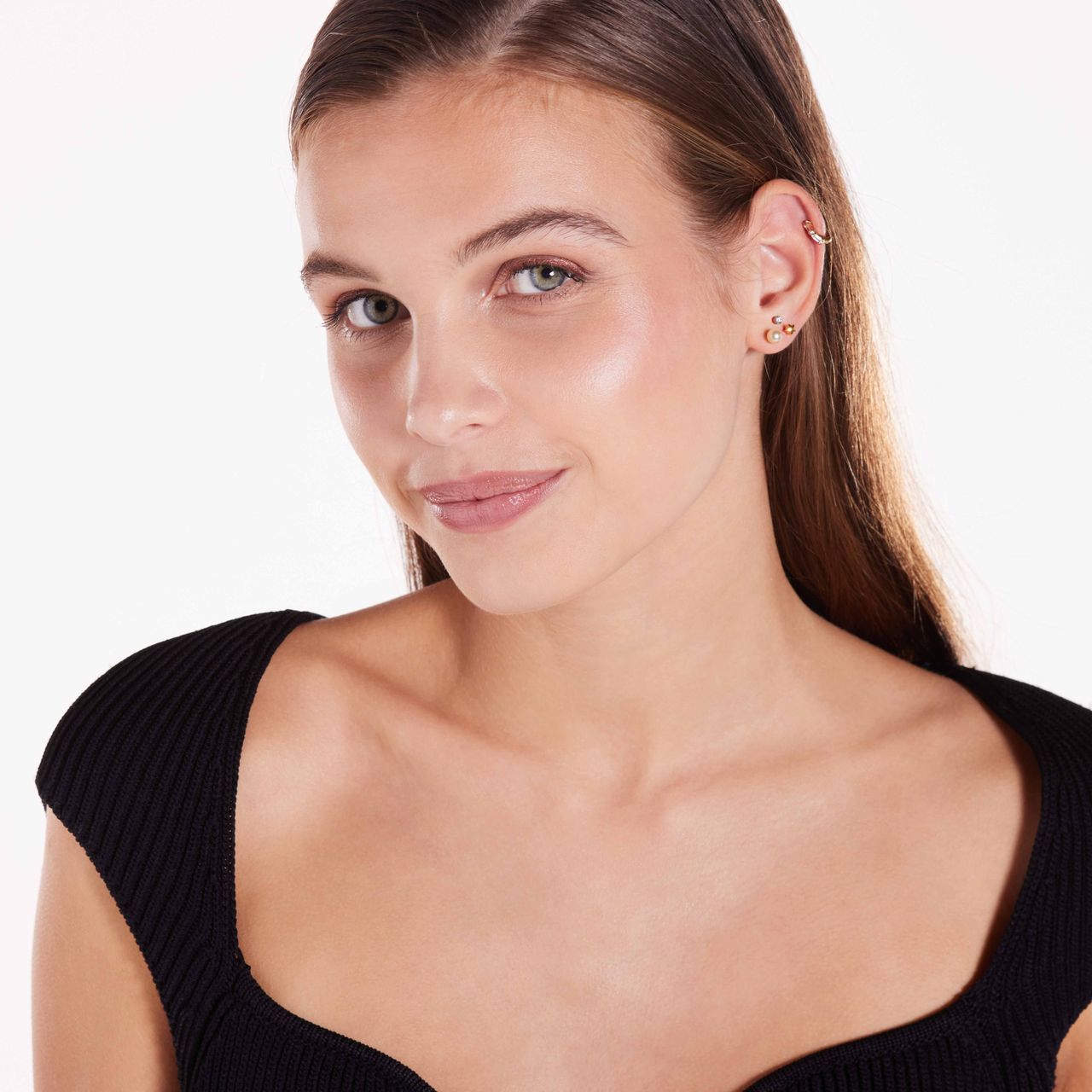 Helix-Piercing, 925 Silber, vergoldet, Zirkonia im Baguetteschliff