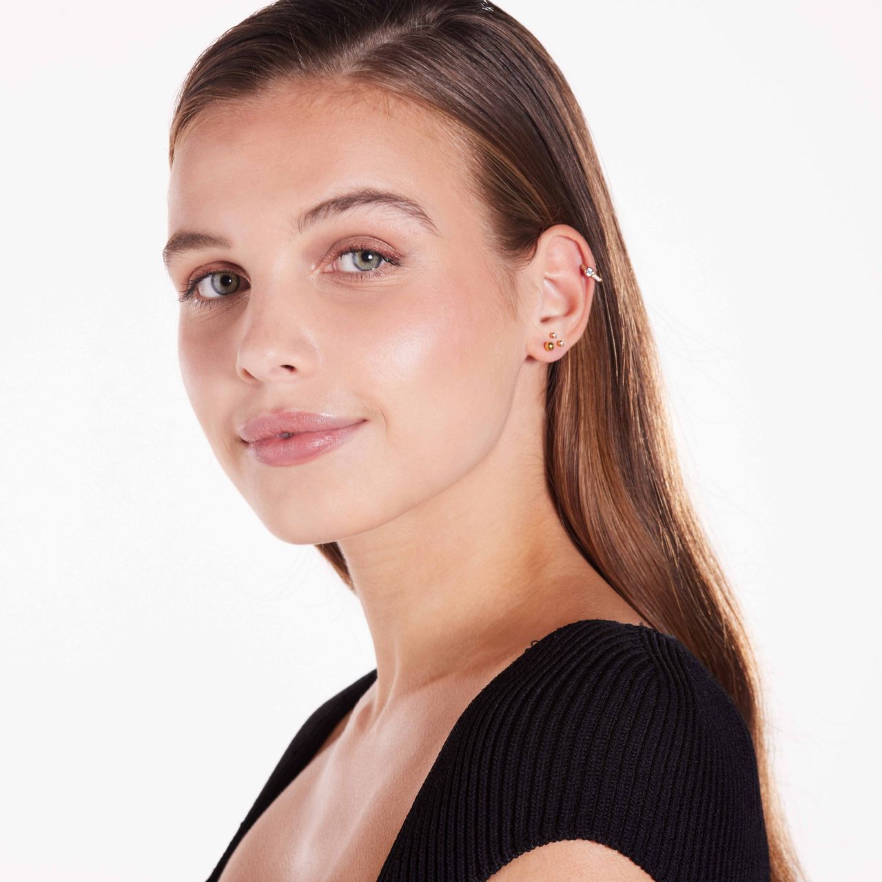 Zilveren gold helixpiercing ronde zirkonia