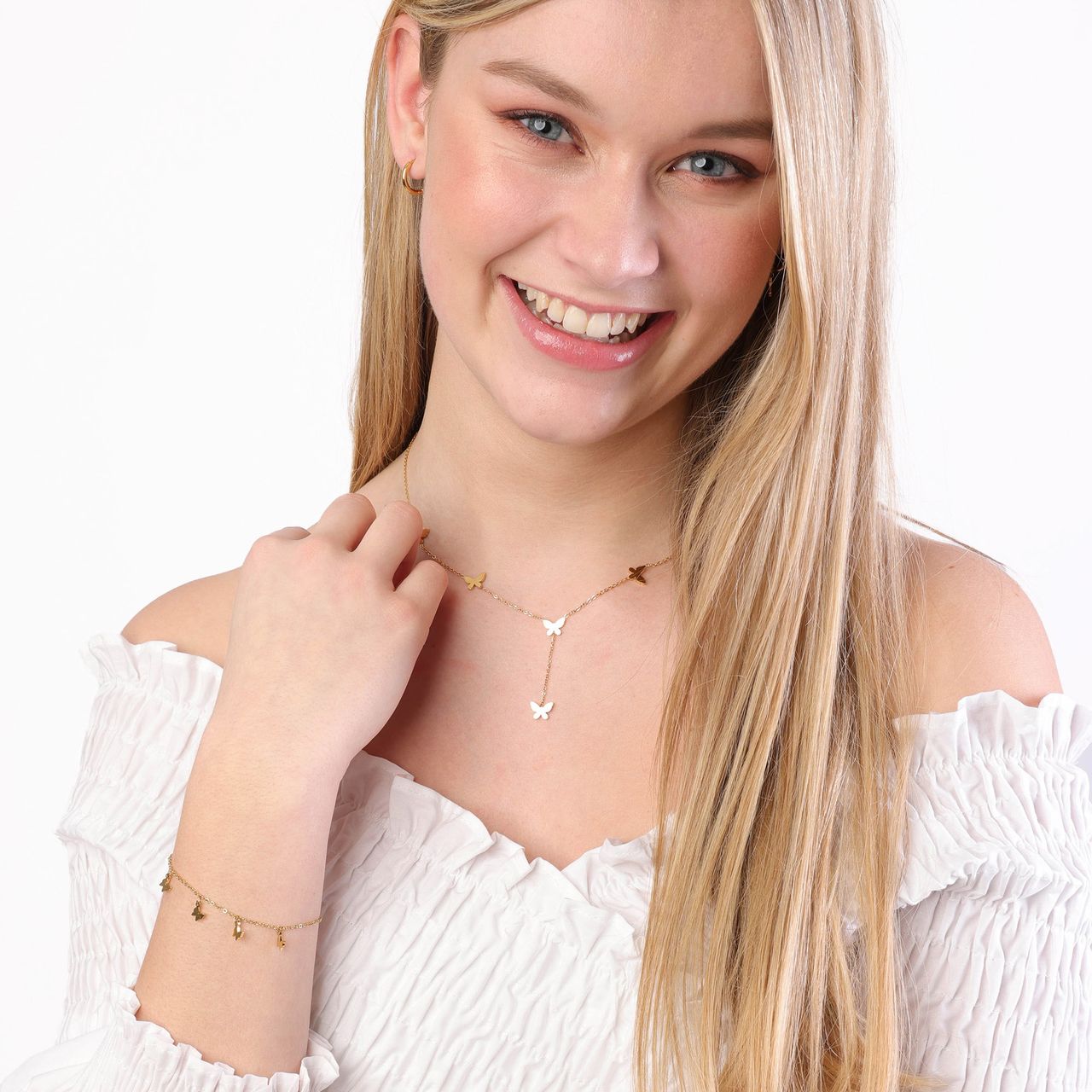 Stalen goldplated ketting met hanger vlinder voor dames