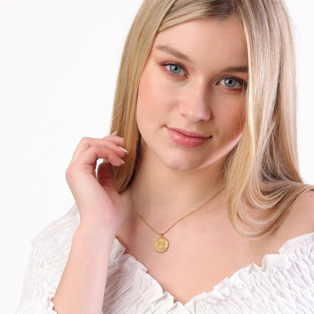 Stainless steel goldplated ketting met munt voor dames