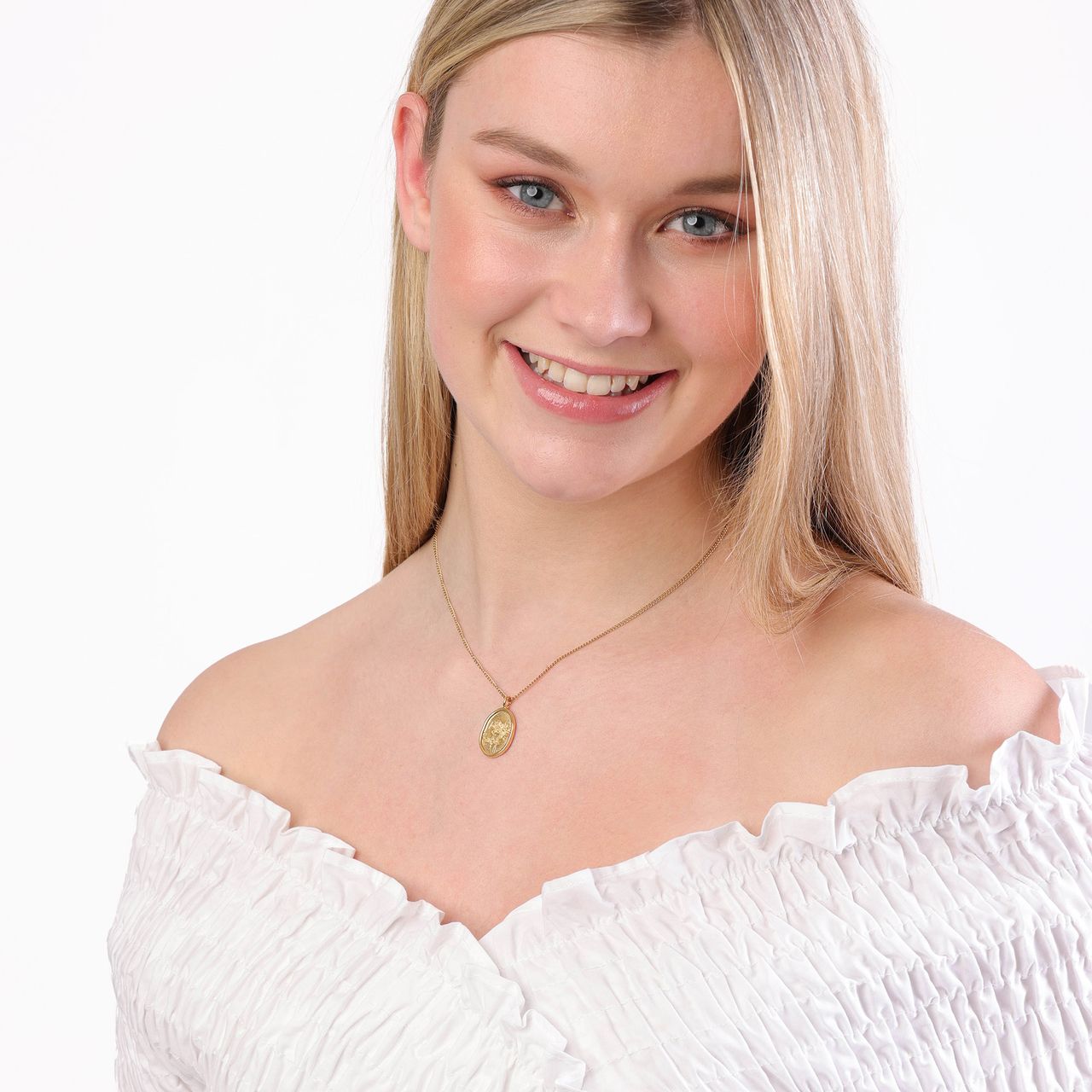 Stalen goldplated ketting met hanger bloemen