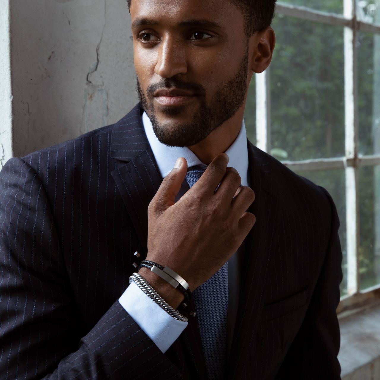 Gerecycled stainless steel heren plaatarmband mat zwart