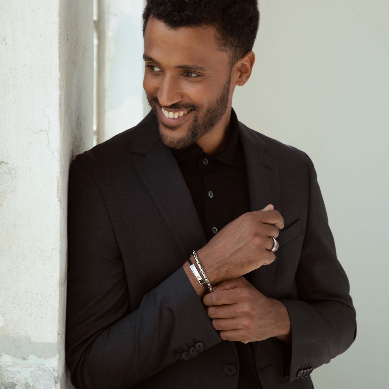 Gerecycled stainless steel heren plaatarmband zwart