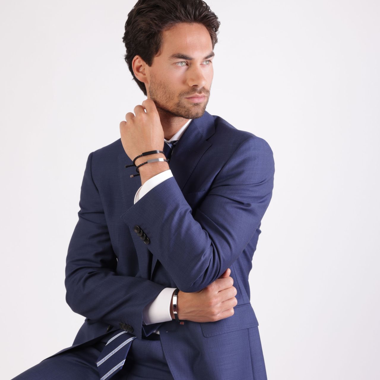 Gerecycled stainless steel heren plaatarmband mat zwart