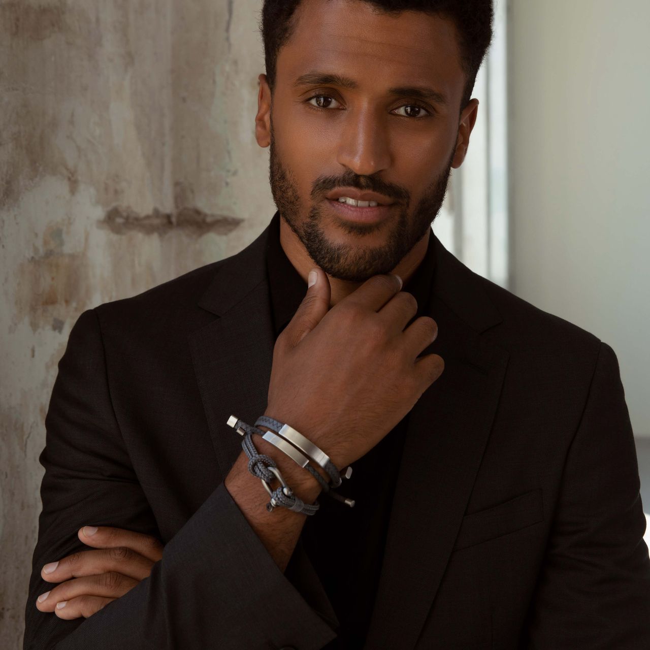 Gerecycled stainless steel heren plaatarmband mat grijs