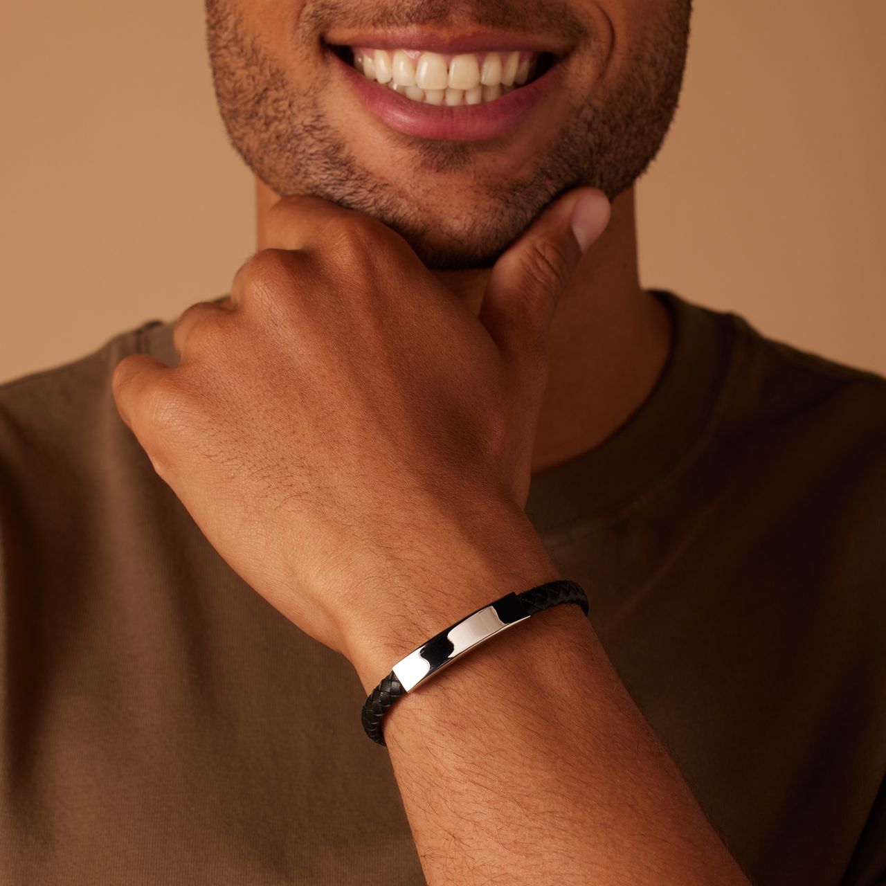 Plattenarmband für Herren, Edelstahl, schwarz