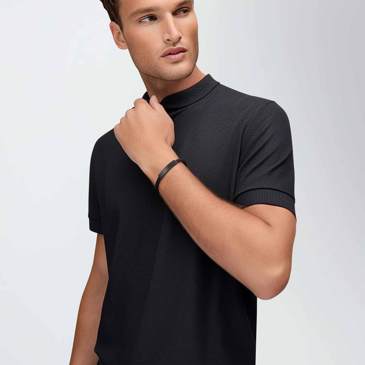 Gerecycled stainless steel heren plaatarmband mat zwart