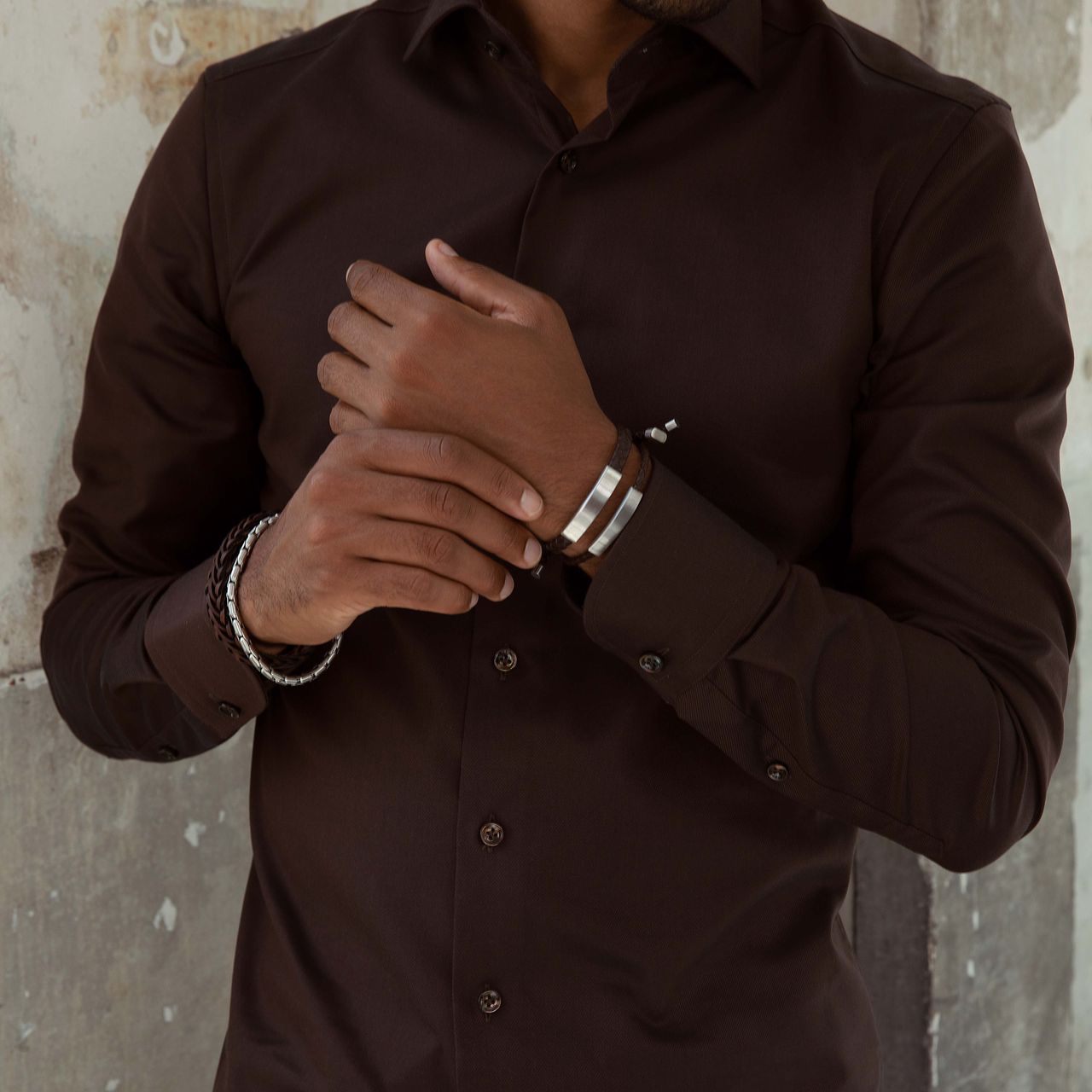 Plattenarmband für Herren, Edelstahl, braun