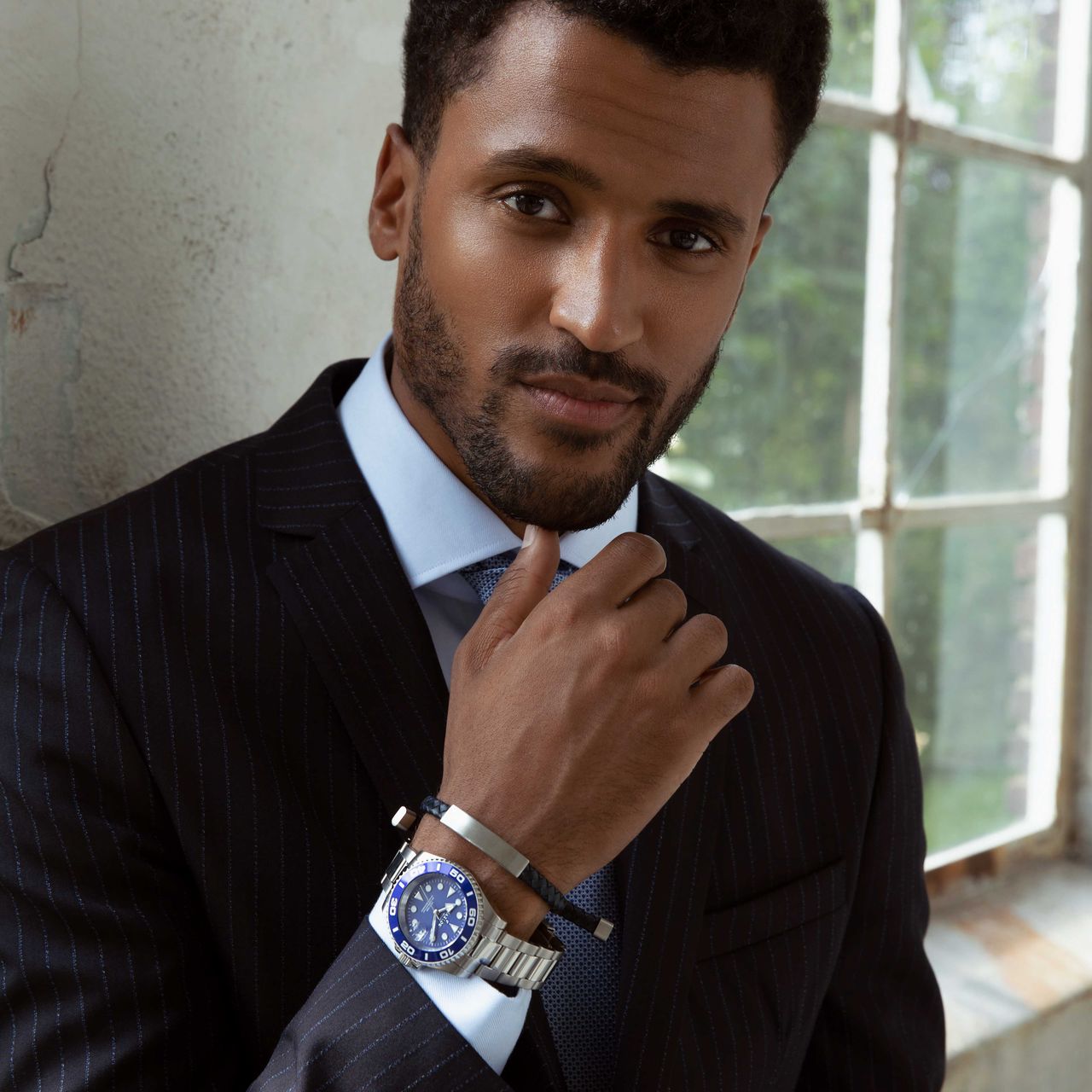 Gerecycleerd stalen heren plaatarmband mat blauw