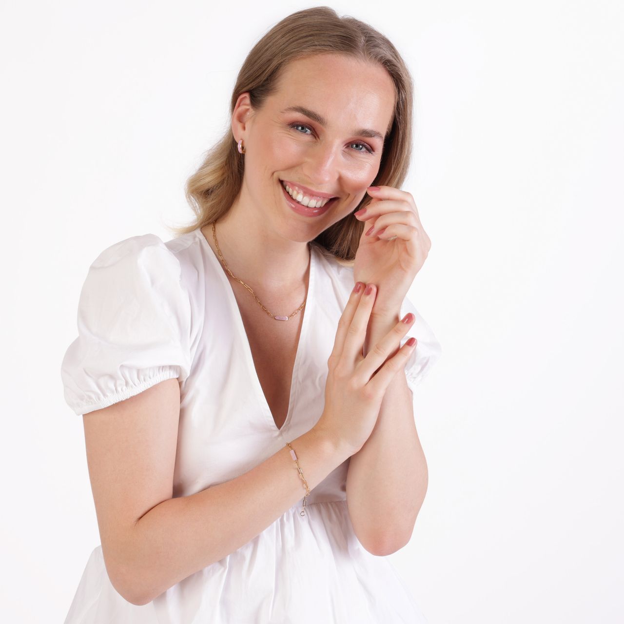 Stalen goldplated armband laugh emaille paars