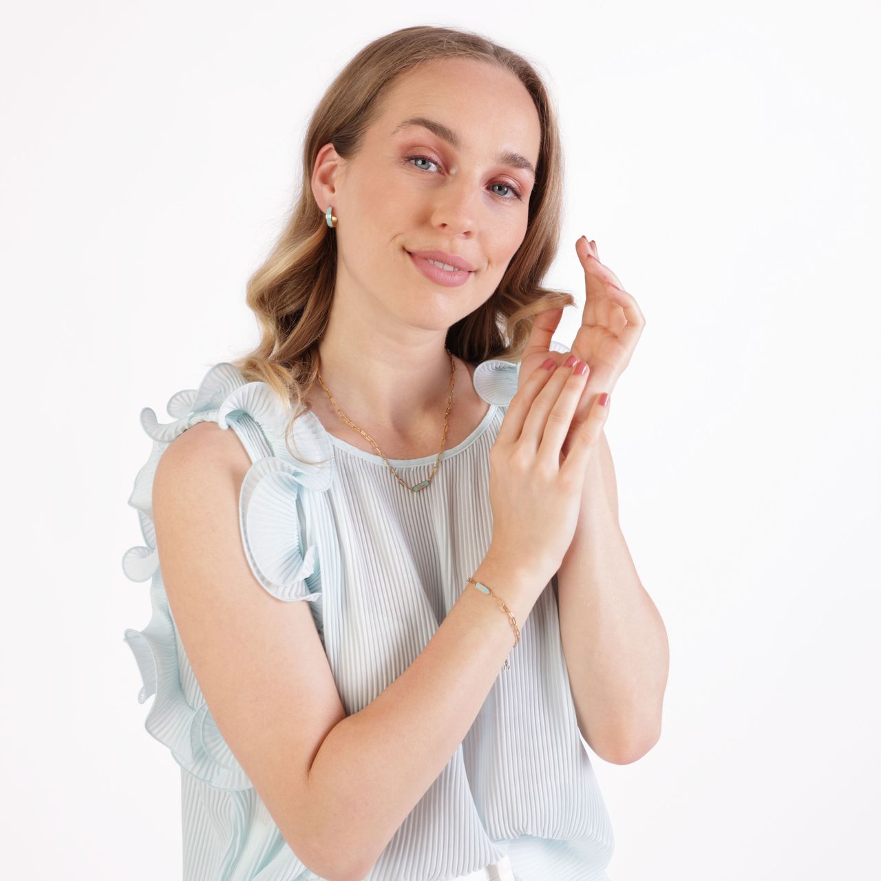 Stainless steel goldplated oorringen met emaille mint voor dames