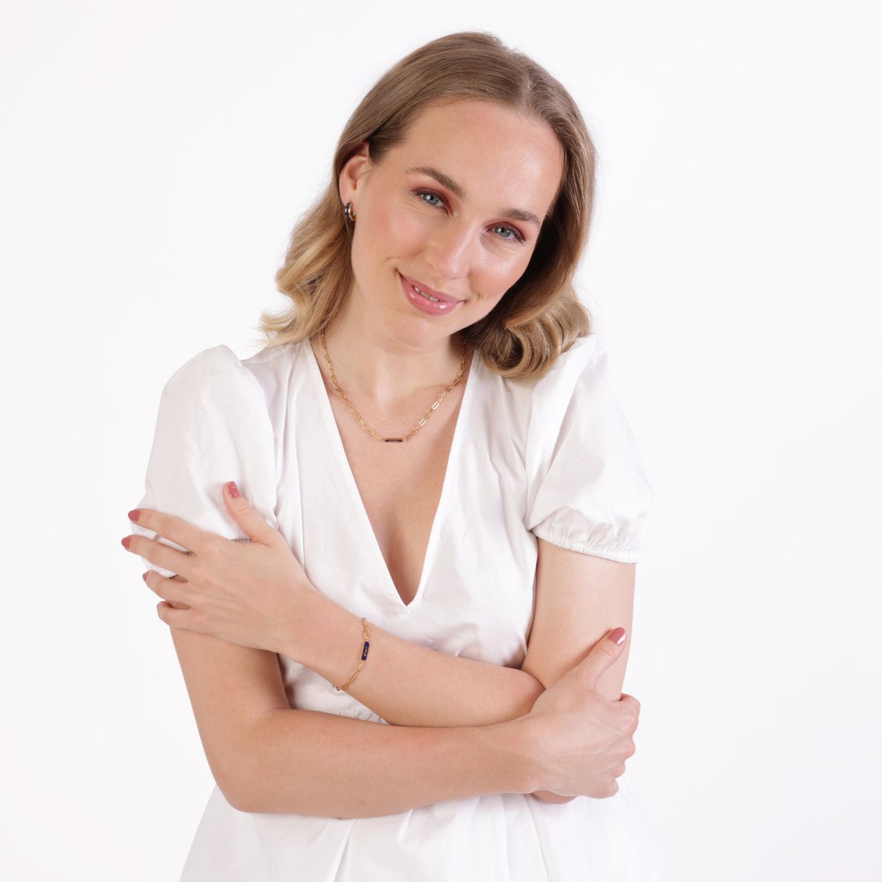 Stainless steel goldplated oorringen met donkerblauwe emaille voor dames