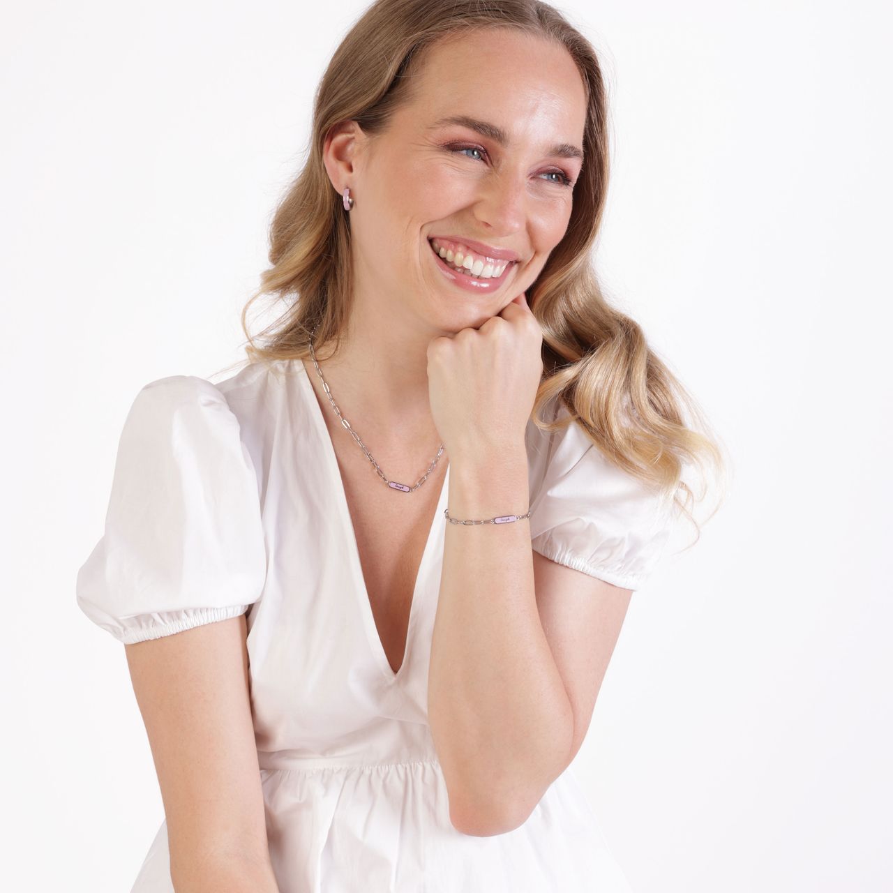 Stainless steel armband laugh emaille paars