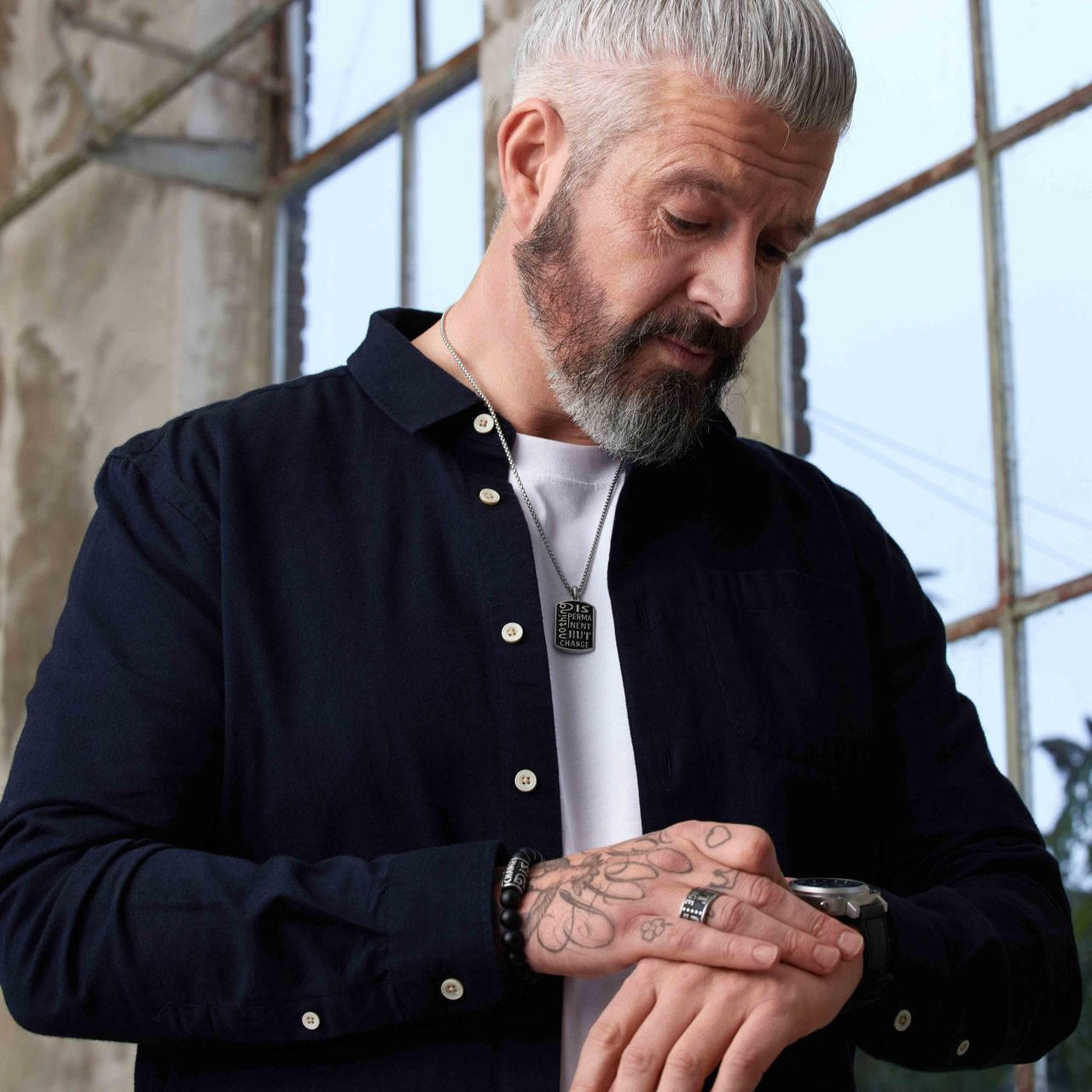 Stainless steel herenring mat/zwart met tekst