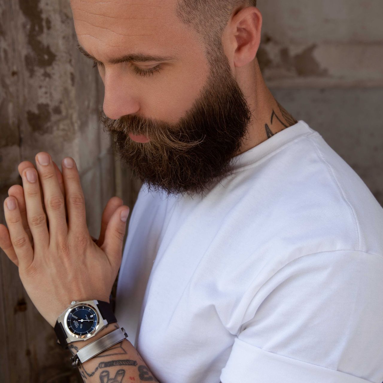 Gerecycled stainless steel heren plaatarmband gourmetschakel