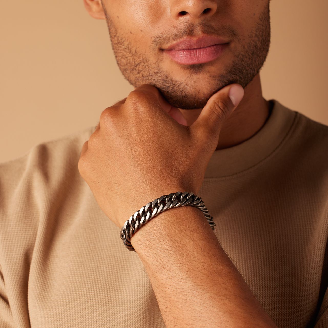 Gerecycleerd stainless steel herenarmband gourmetschakel