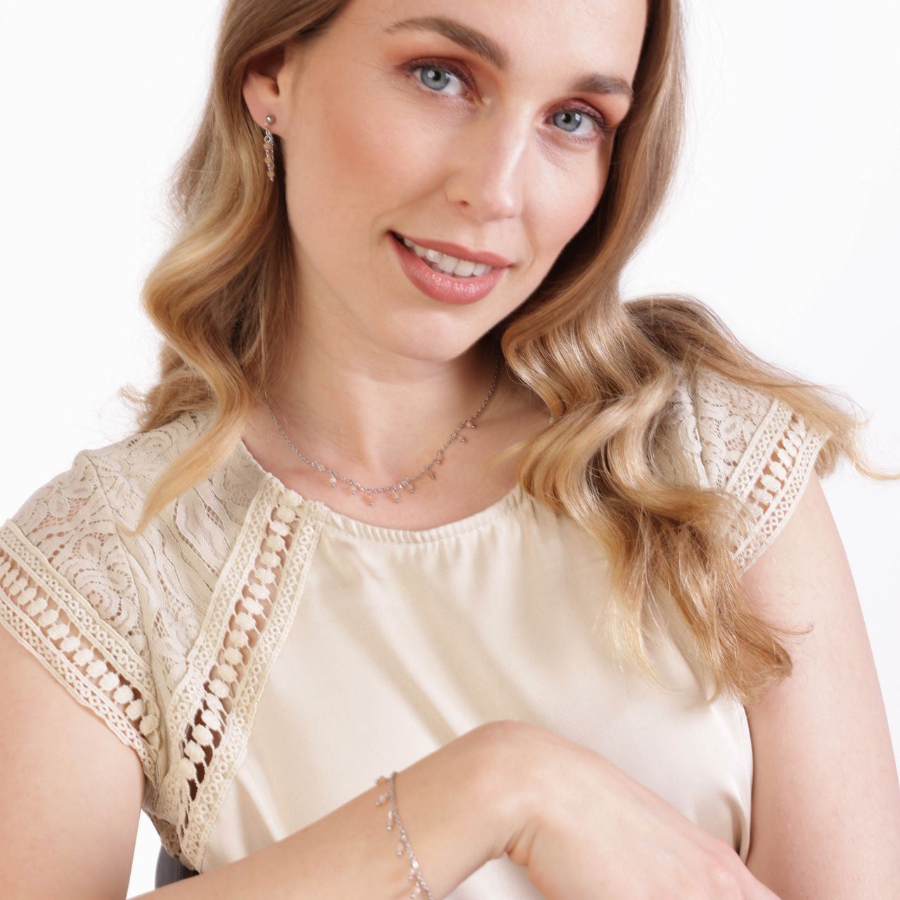 Stalen ketting met roze aventurijn