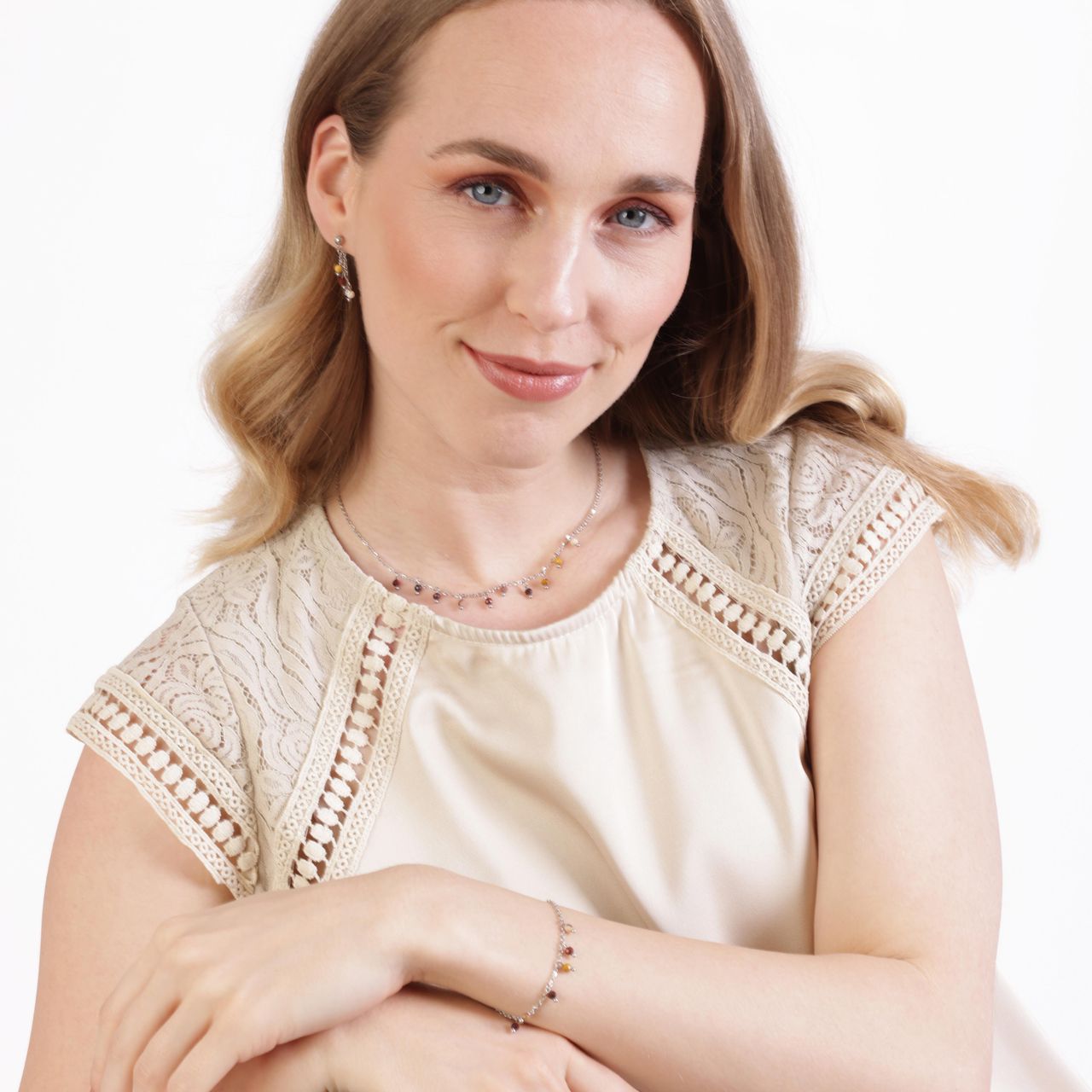 Armband, Edelstahl, mit Perlenanhängern