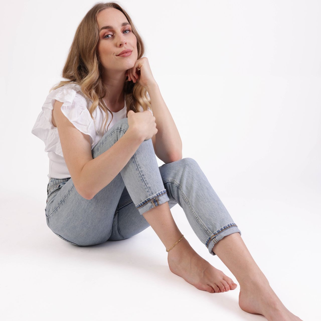 Stainless steel goldplated enkelbandje  ster voor dames