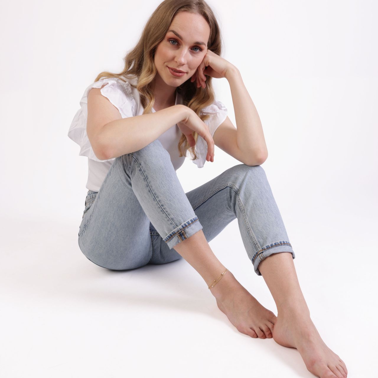 Stainless steel goldplated enkelbandje ster met kristal voor dames