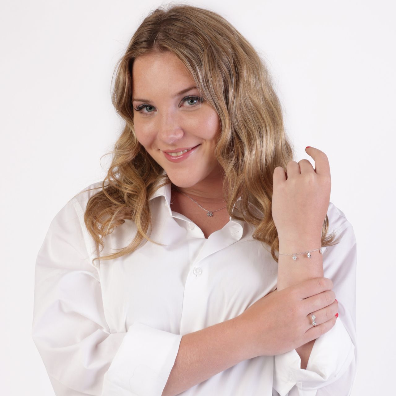 Zilveren armband met bedels bloem zirkonia