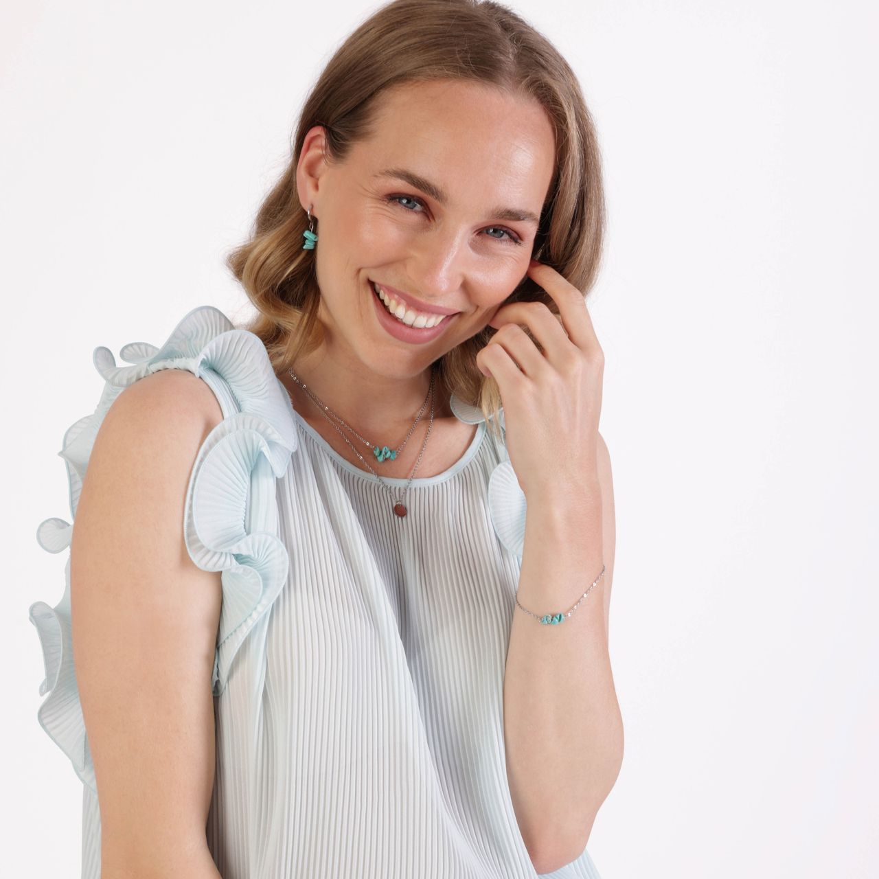 LuLu Jewels stalen ketting met muntje en turquoise voor dames