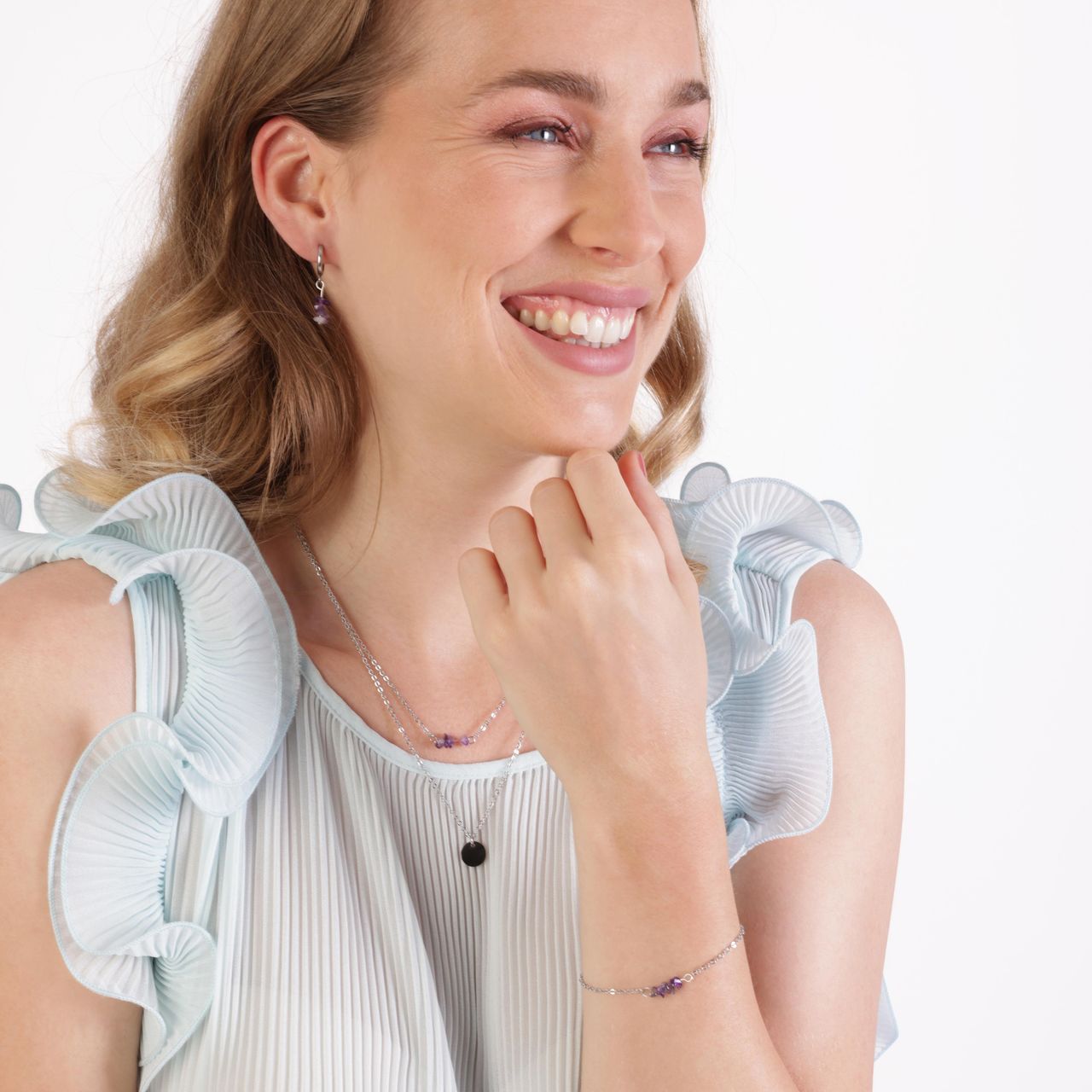 LuLu Jewels stalen ketting met muntje en amethyst voor dames
