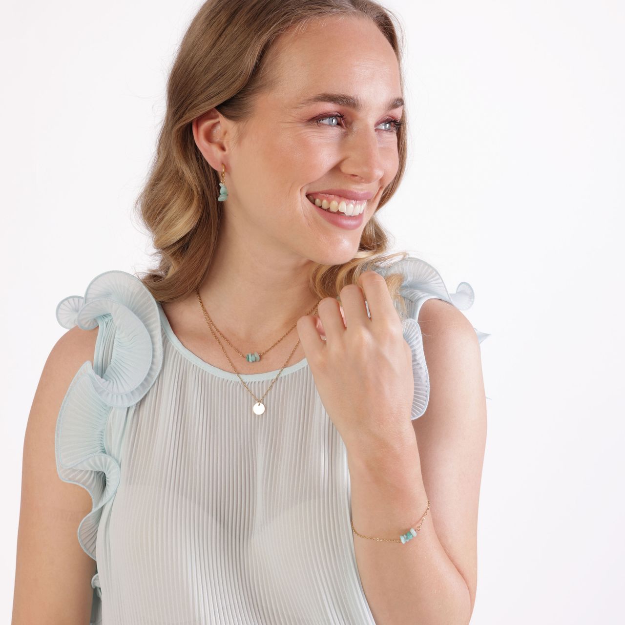 Stainless steel goldplated fantasiearmband met hanger met aventurijn voor dames