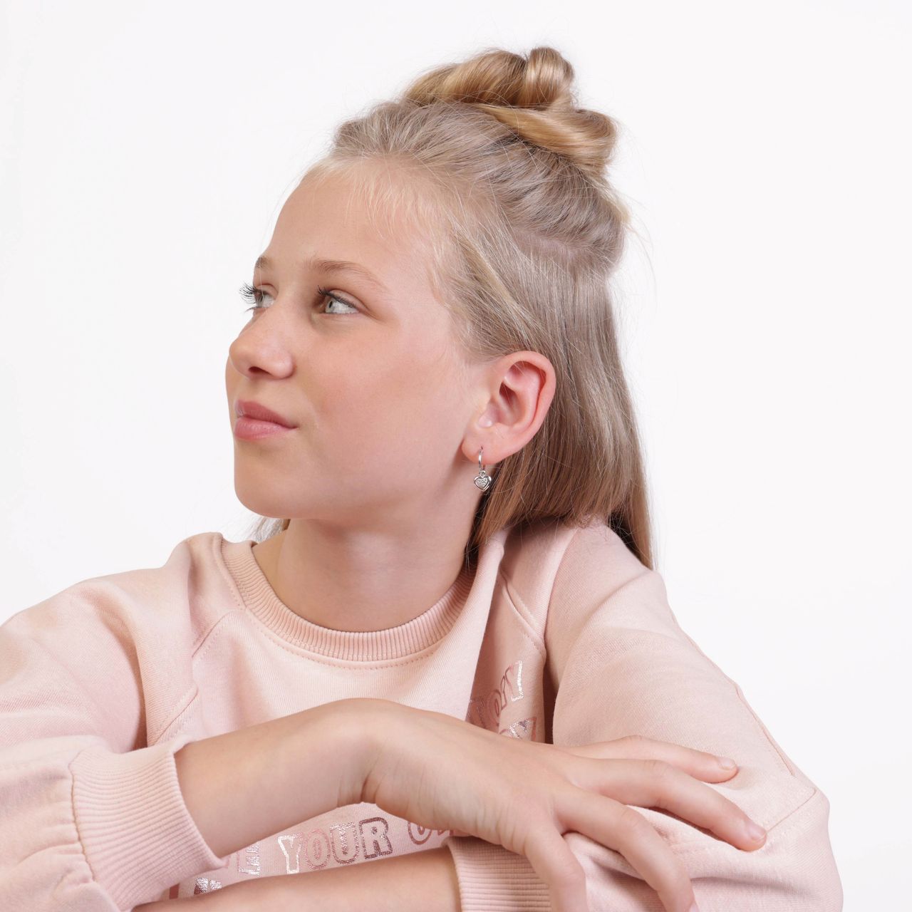 Kinderohrringe, 925 Silber, mit Anhänger, Herz, Zirkonia