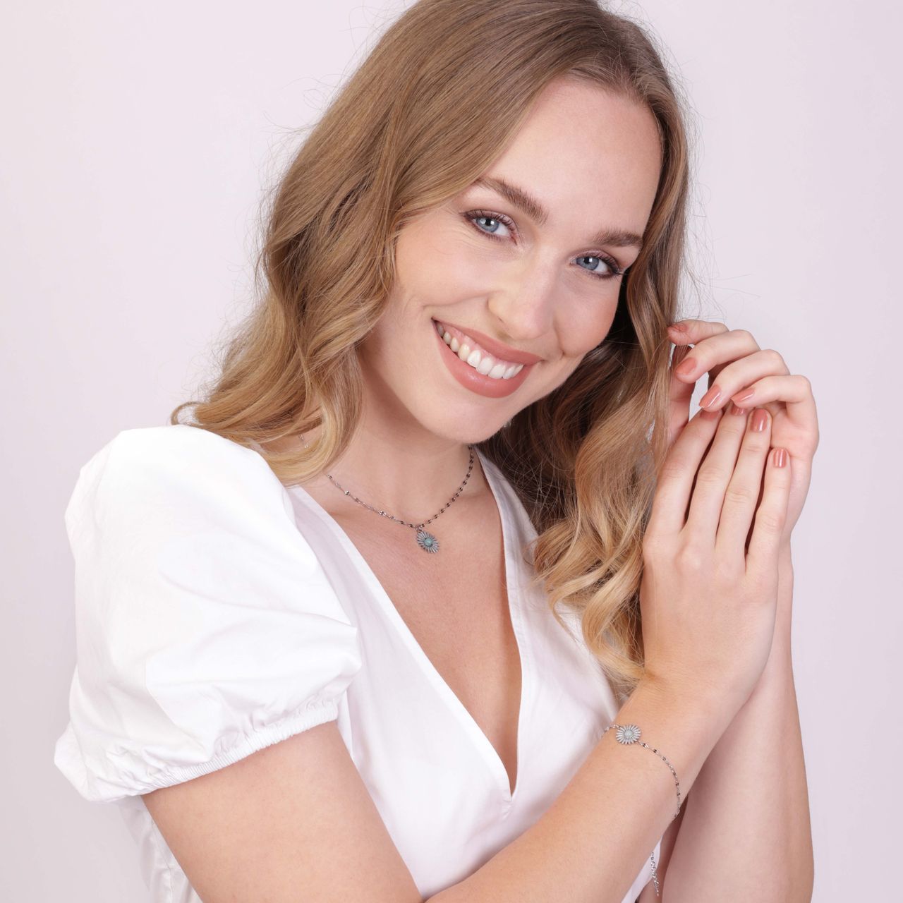 Stainless steel goldplated fantasiearmband met munt met natuursteen voor dames