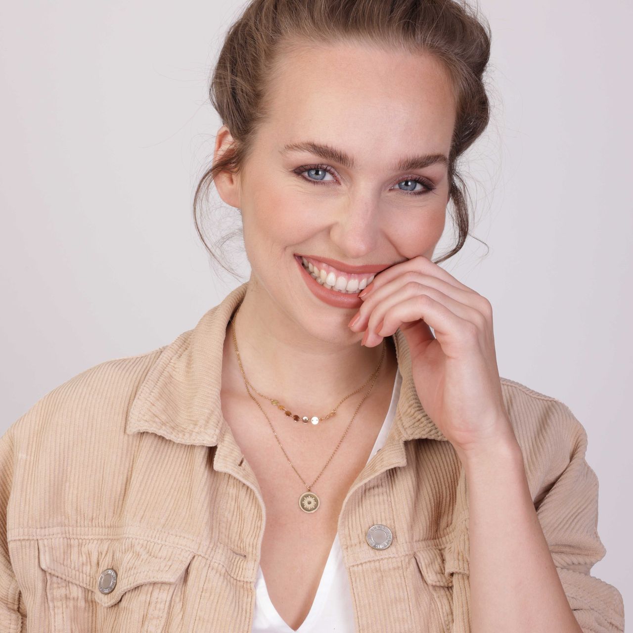Stalen goldplated ketting met hanger munt voor dames