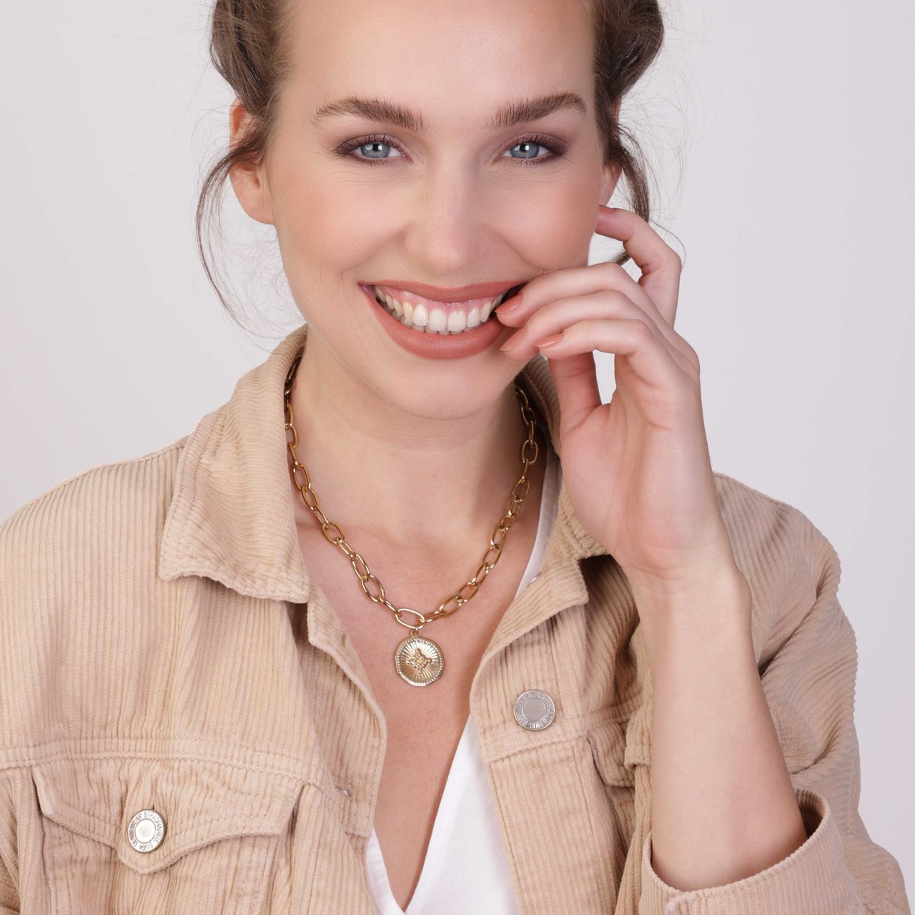 Stalen goldplated ketting met hanger munt voor dames
