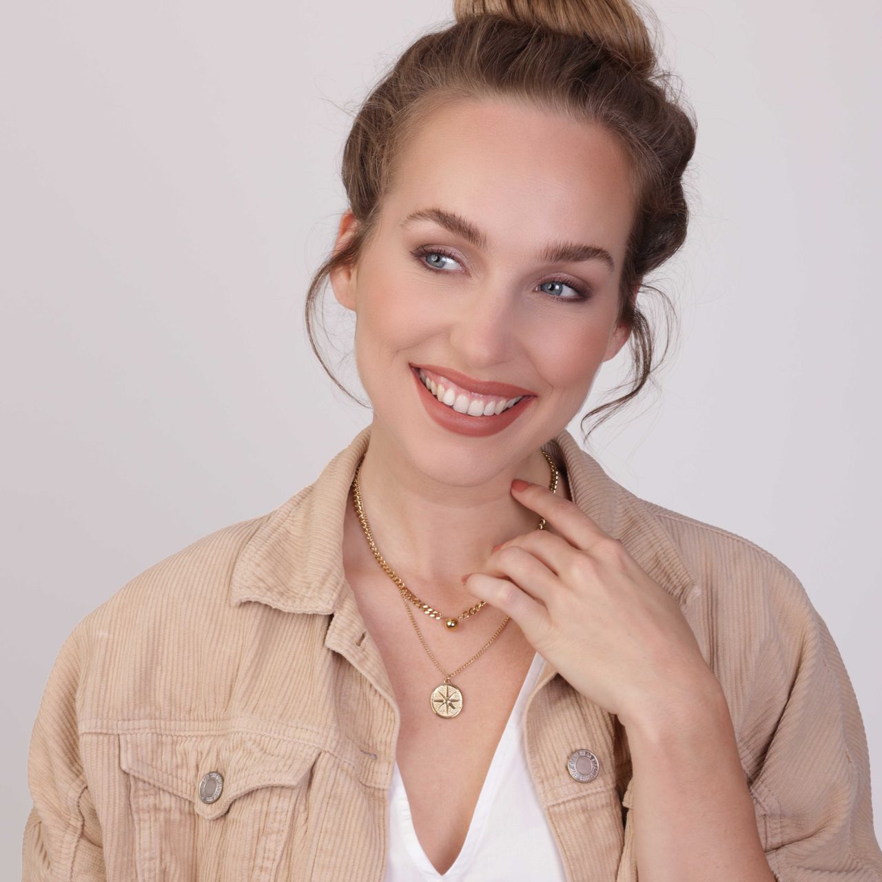 Stainless steel goldplated ketting met hanger munt voor dames