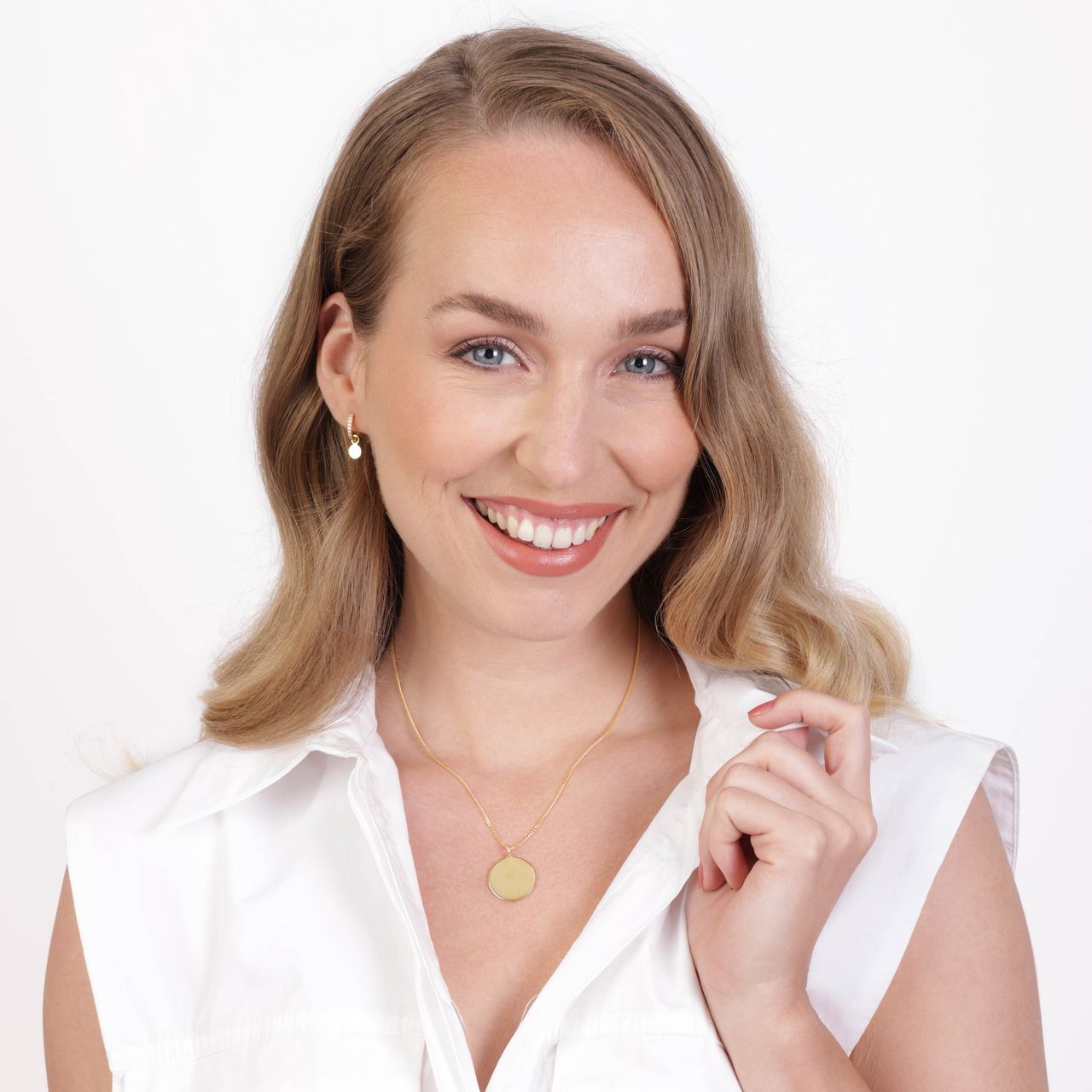 Zilveren goldplated ketting met hanger disc 20mm voor dames