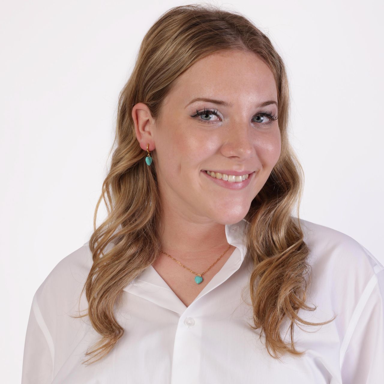 Stainless steel goldplated oorringen met hanger hart met turquoise voor dames