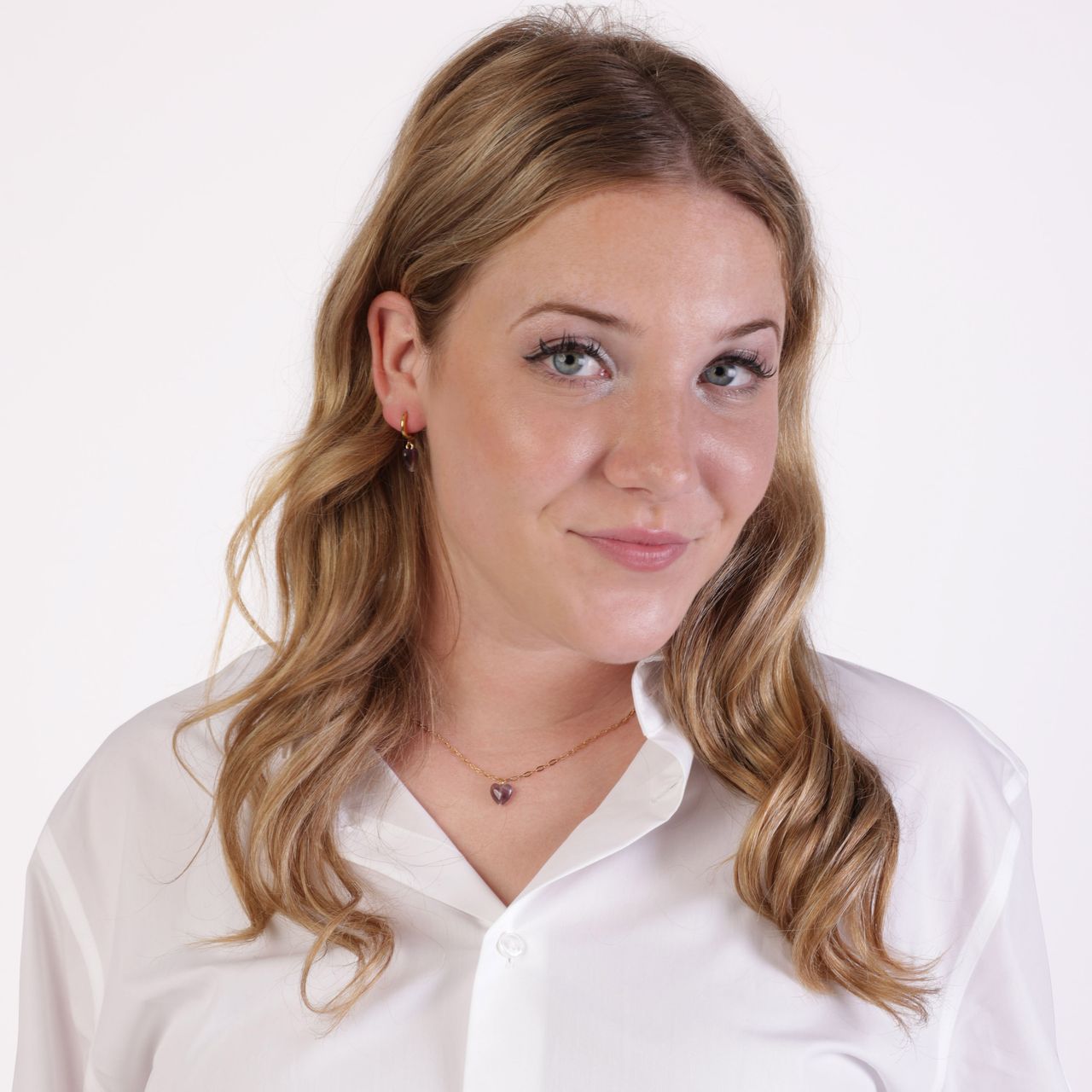 Stainless steel goldplated oorringen met hanger hart amethyst voor dames