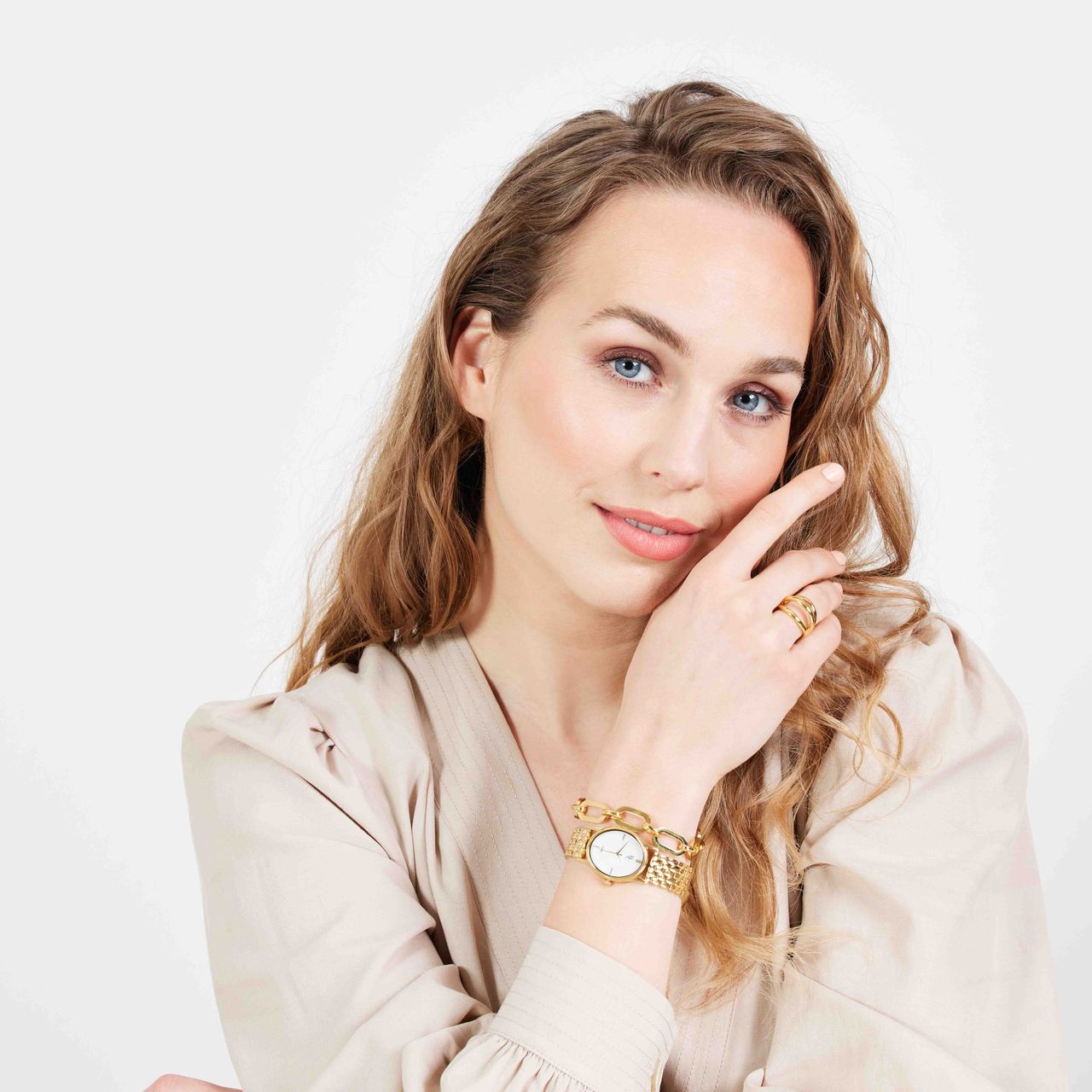 Gerecycleerd stainless steel 18 karaat goldplated ring aglae