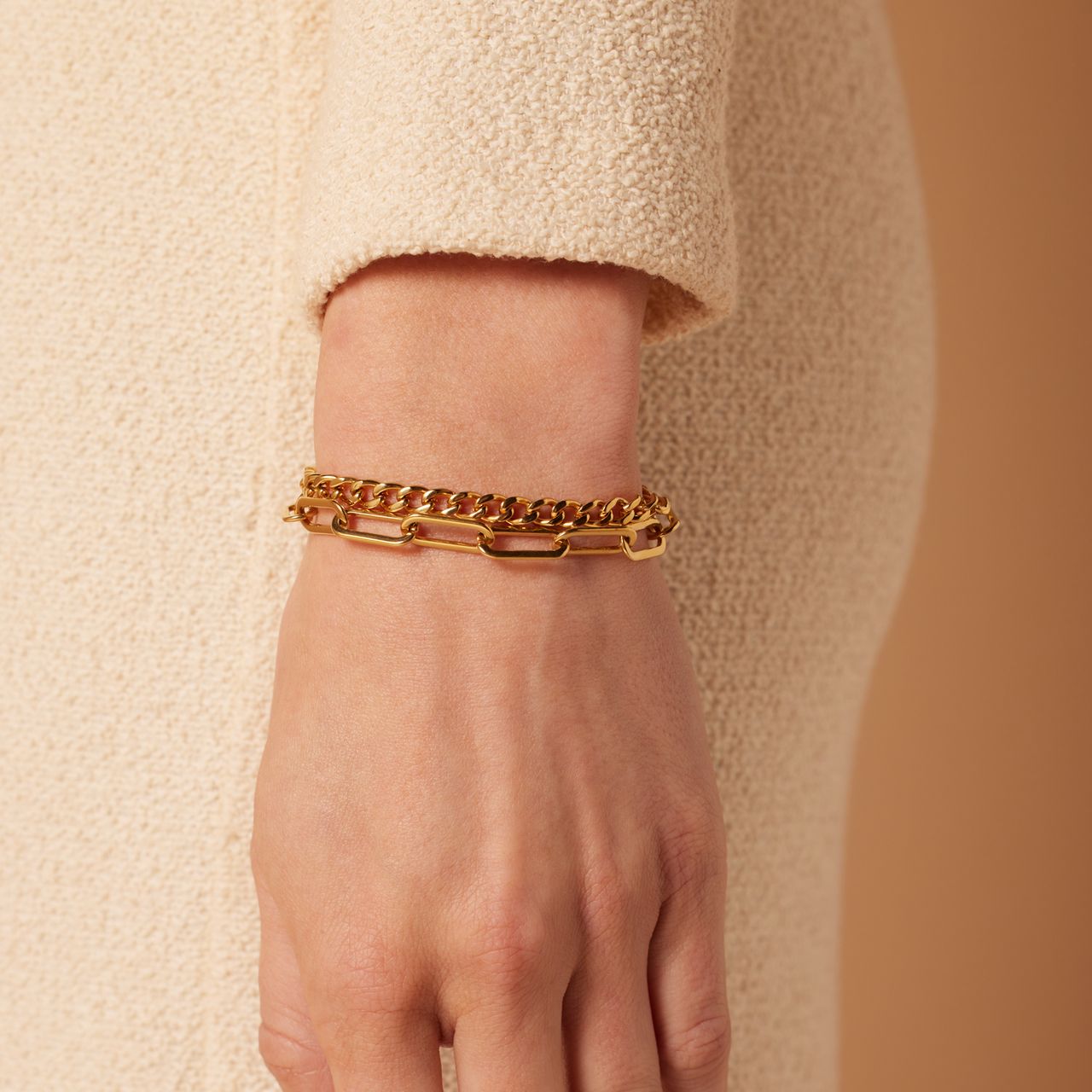 Gerecycleerd stainless steel 18 karaat goldplated armband ariane