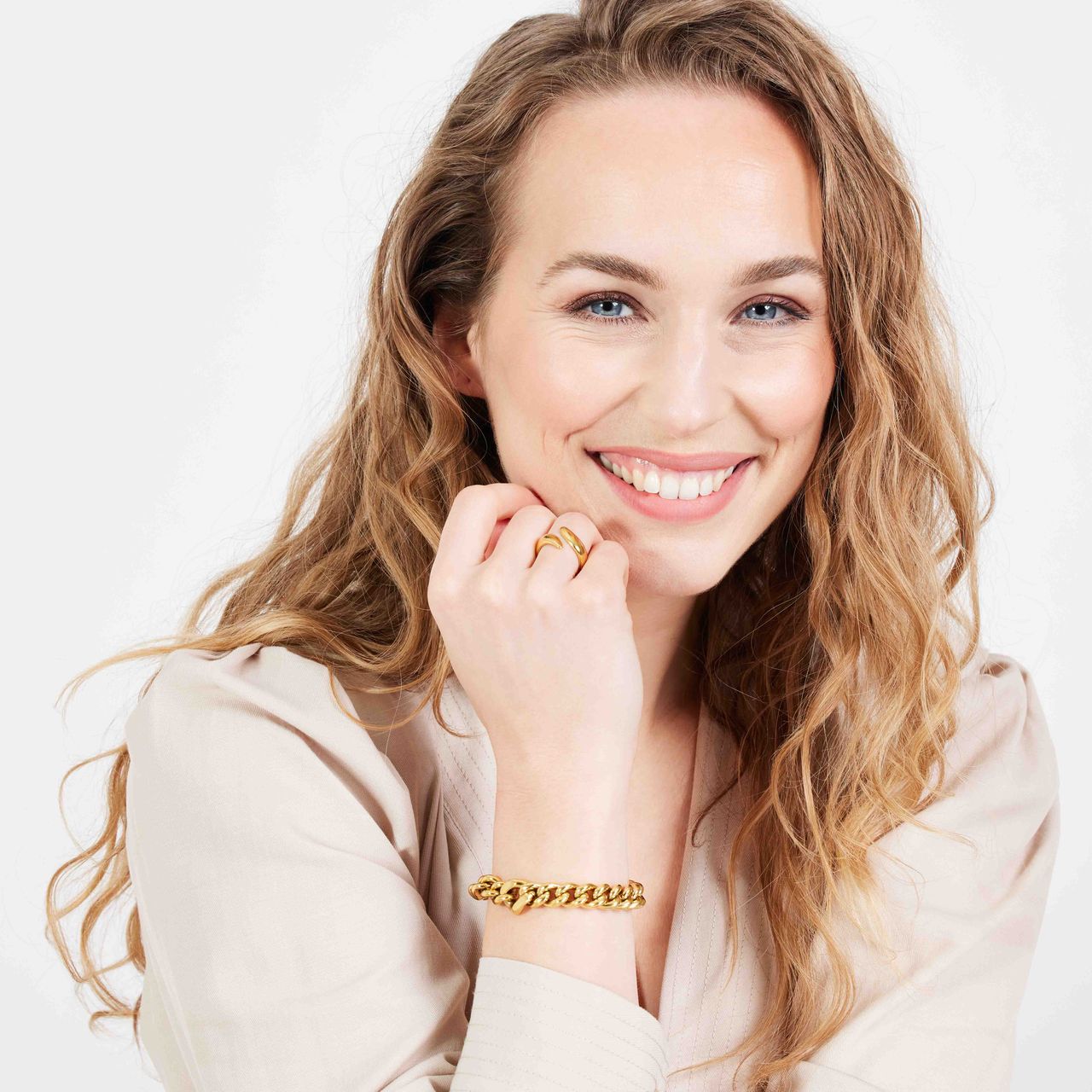 Stalen goldplated fantasiearmband voor dames