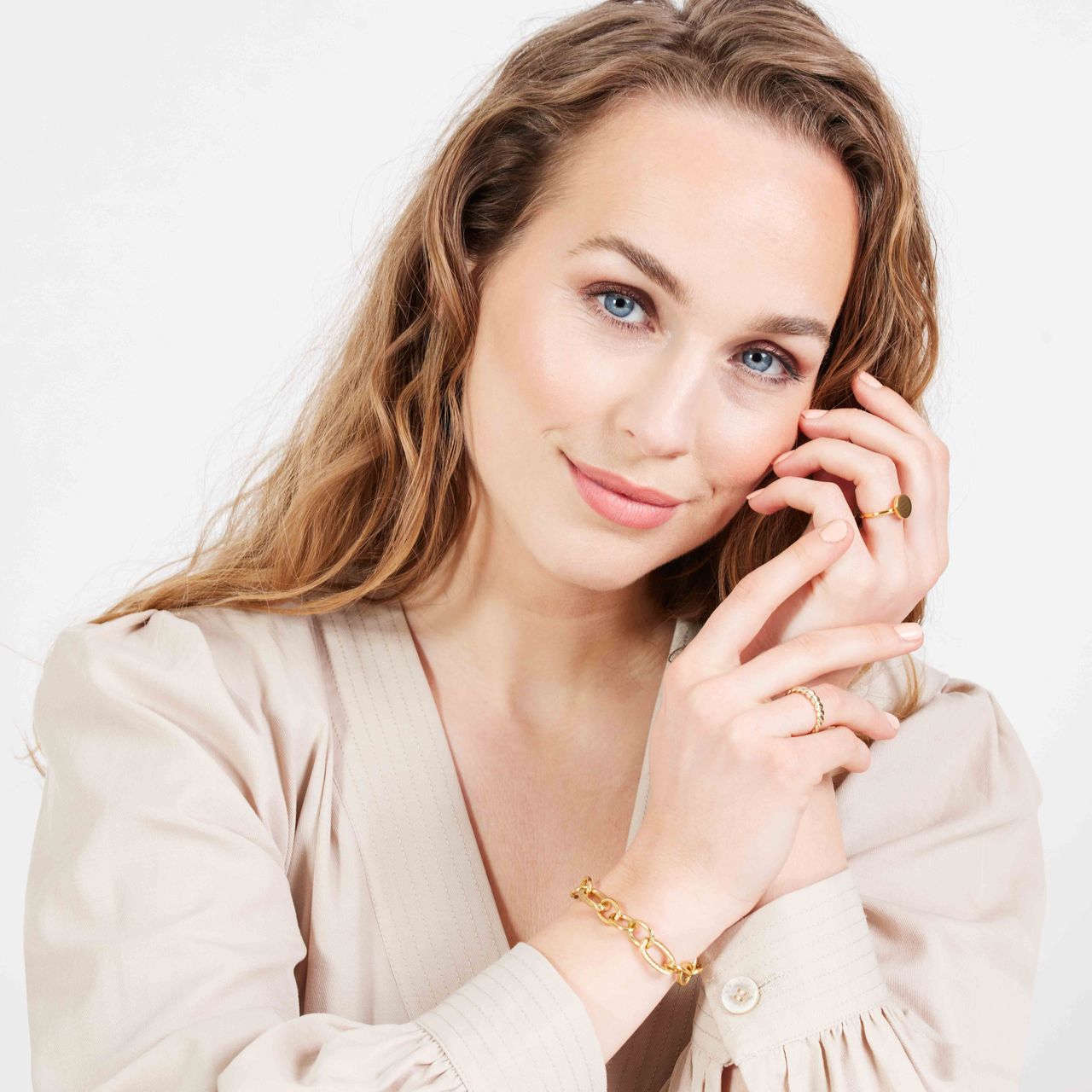 Stainless steel goldplated fantasiearmband voor dames