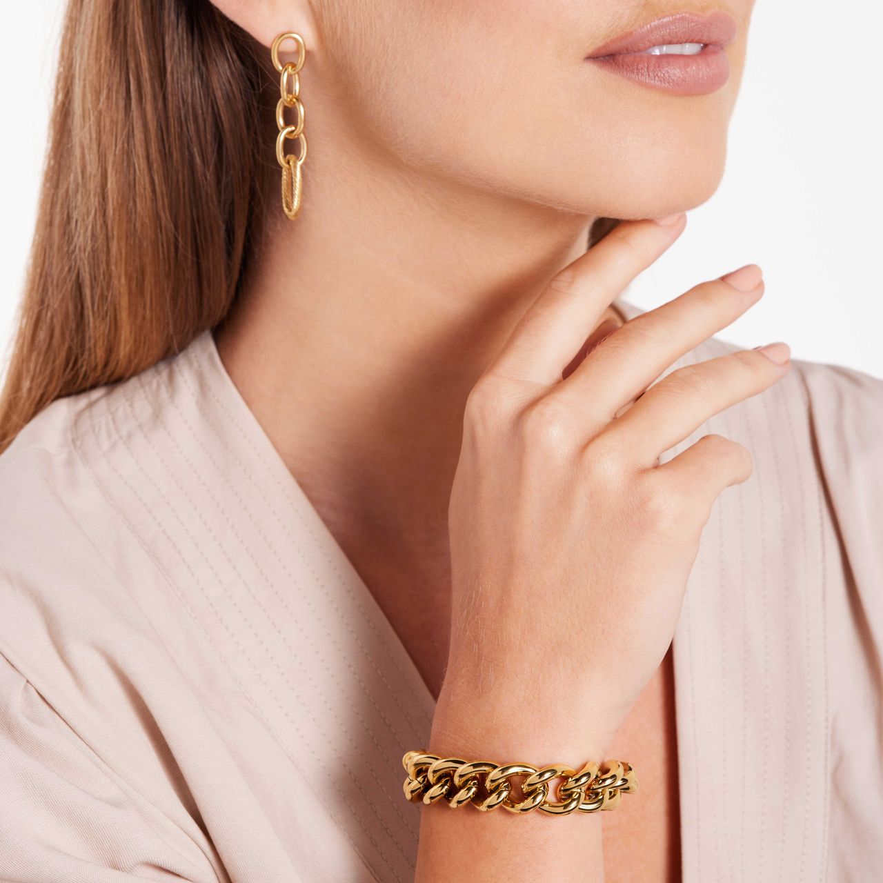 Stainless steel goldplated fantasiearmband voor dames