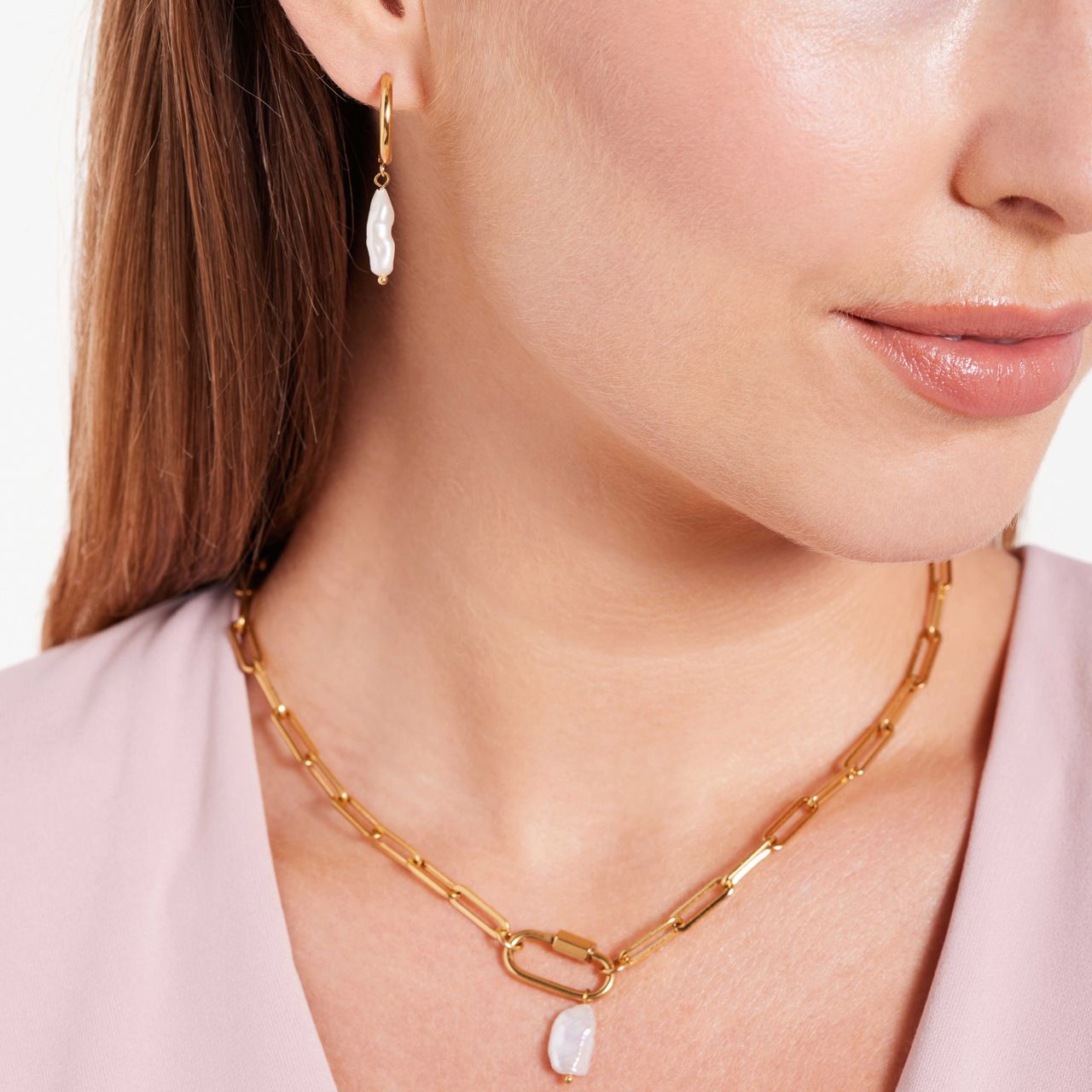 Ohrringe, Edelstahl, vergoldet (750 Gold), Perle