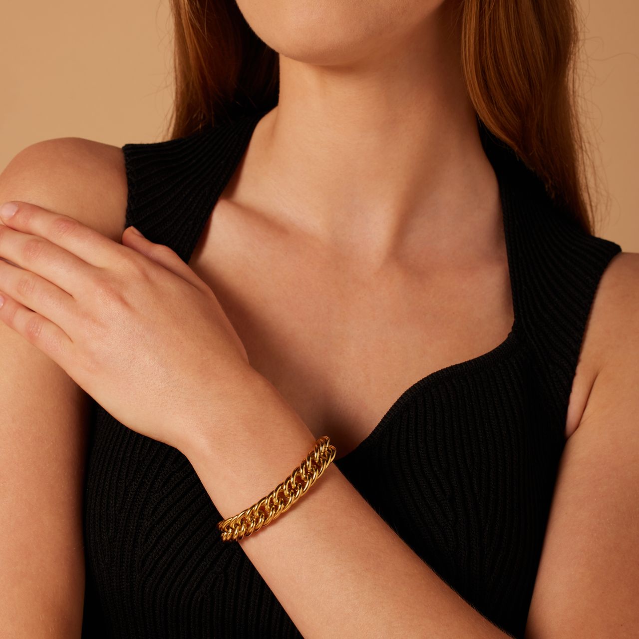 Stainless steel goldplated fantasiearmband voor dames