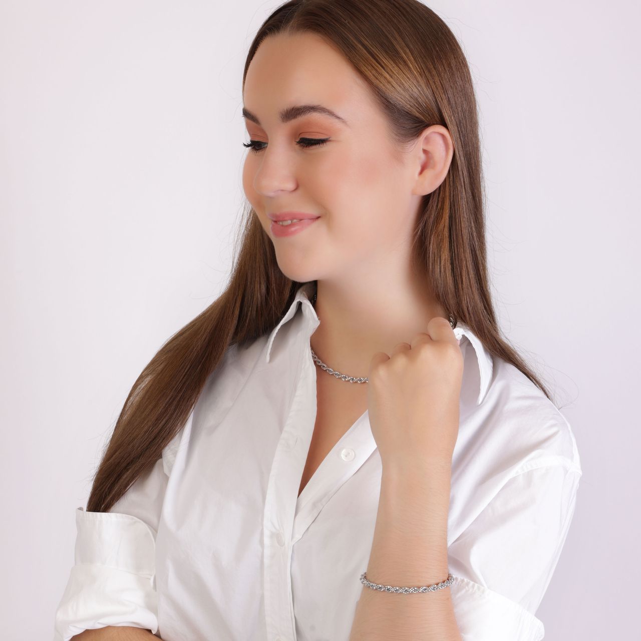 Gerecycled zilveren koordketting voor dames