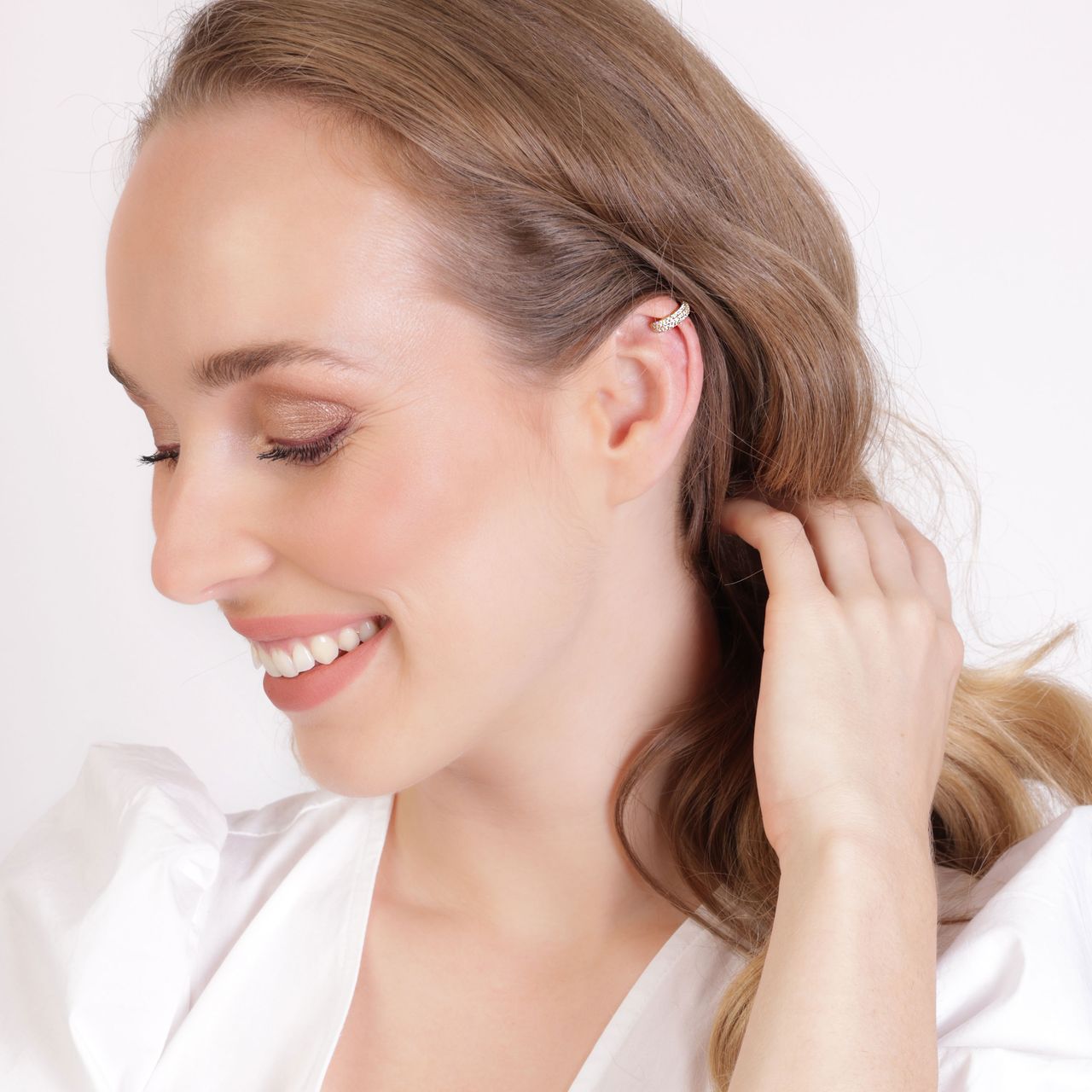 Zilveren goldplated earcuff breed zirkonia