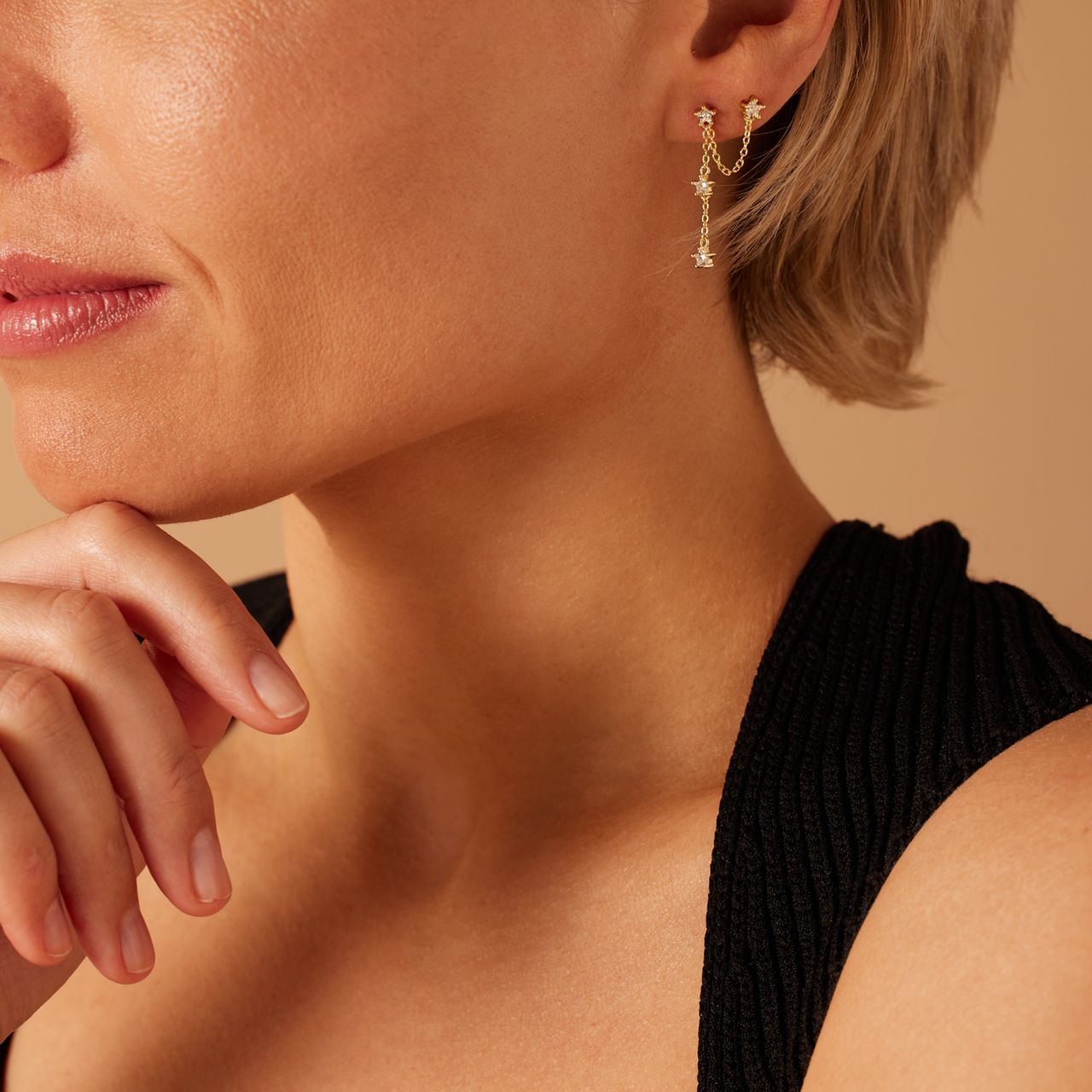 Zilveren goldplated oorknoppen ster voor dames
