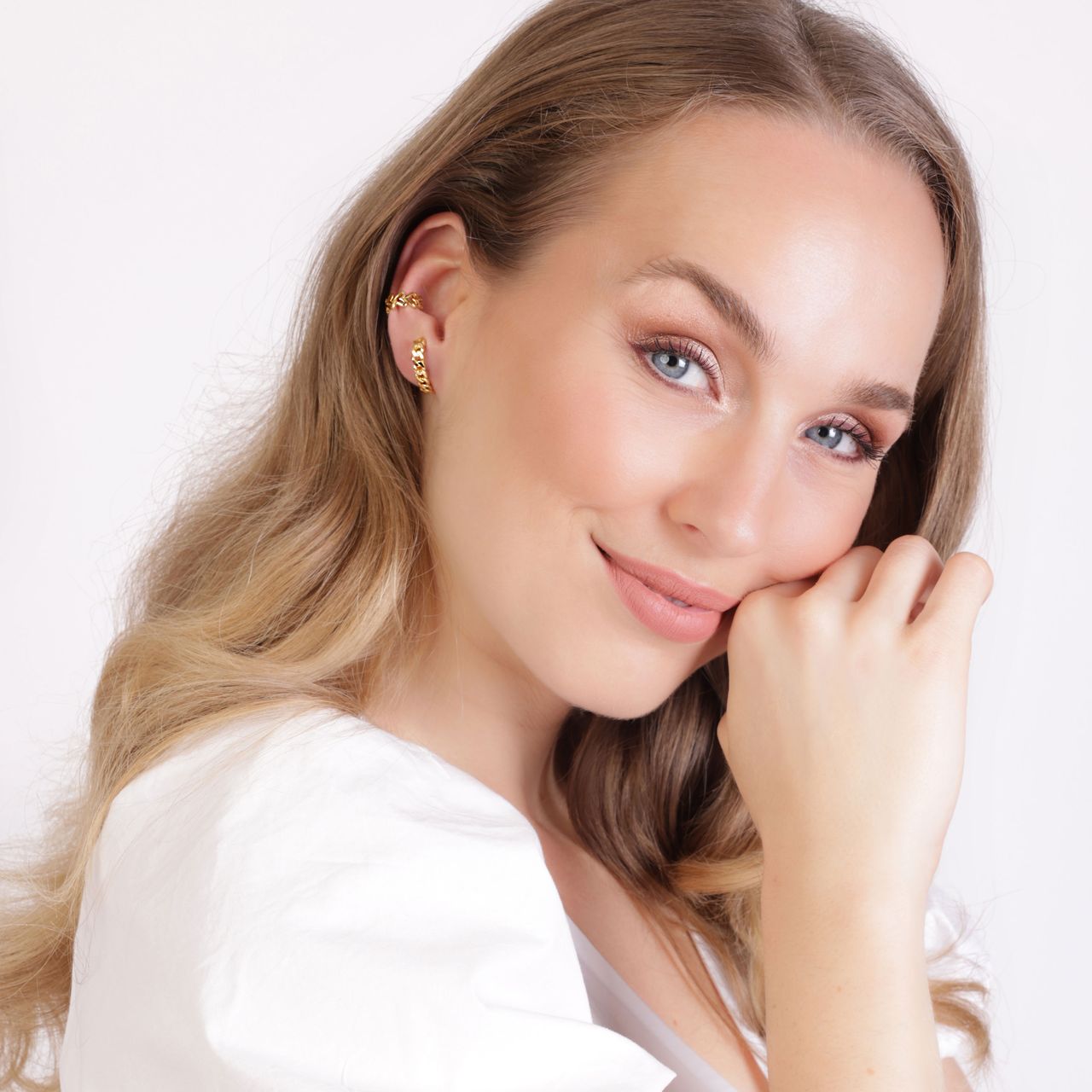 Zilveren goldplated suspender oorbel gourmet