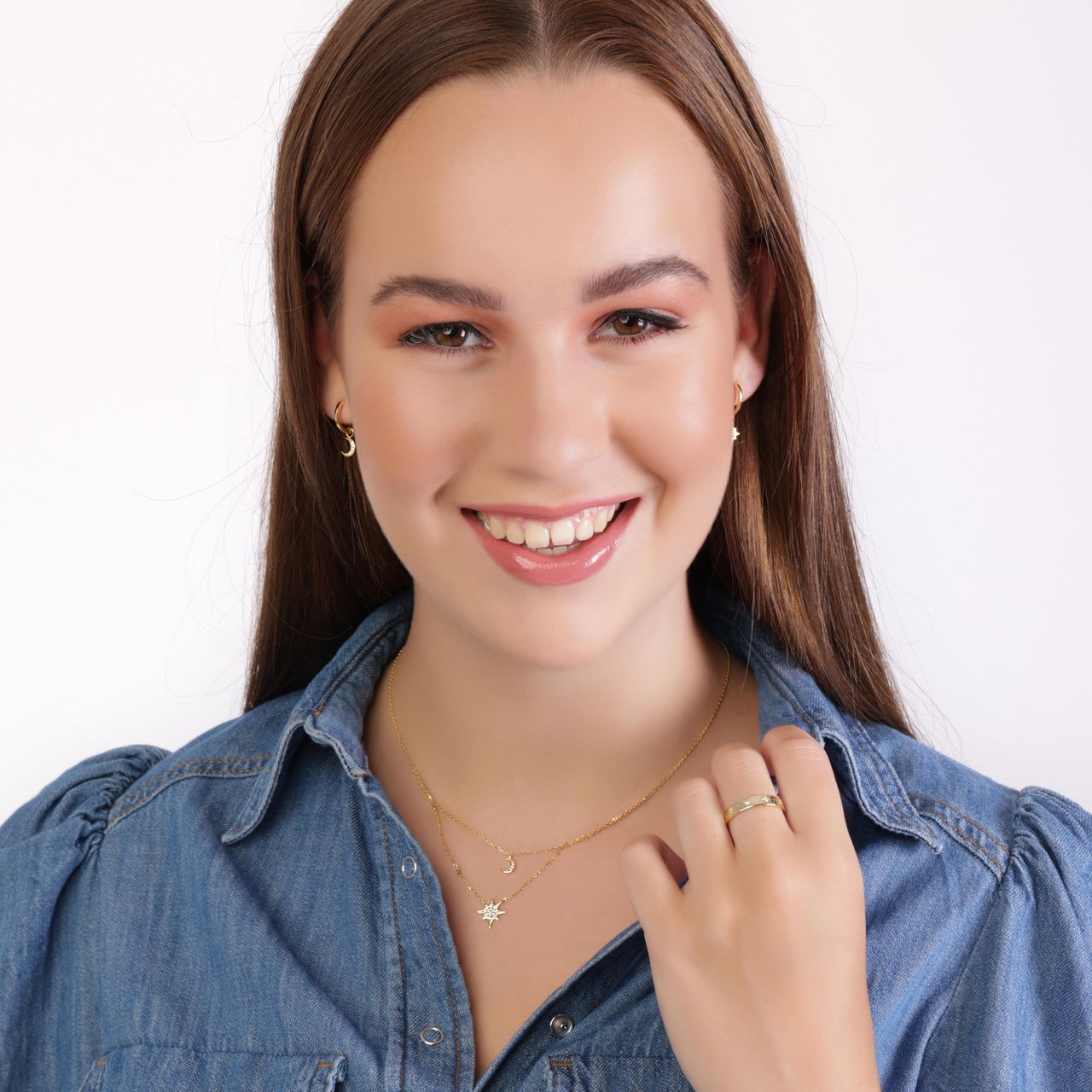 Zilveren goldplated ring galaxy sterren zirkonia