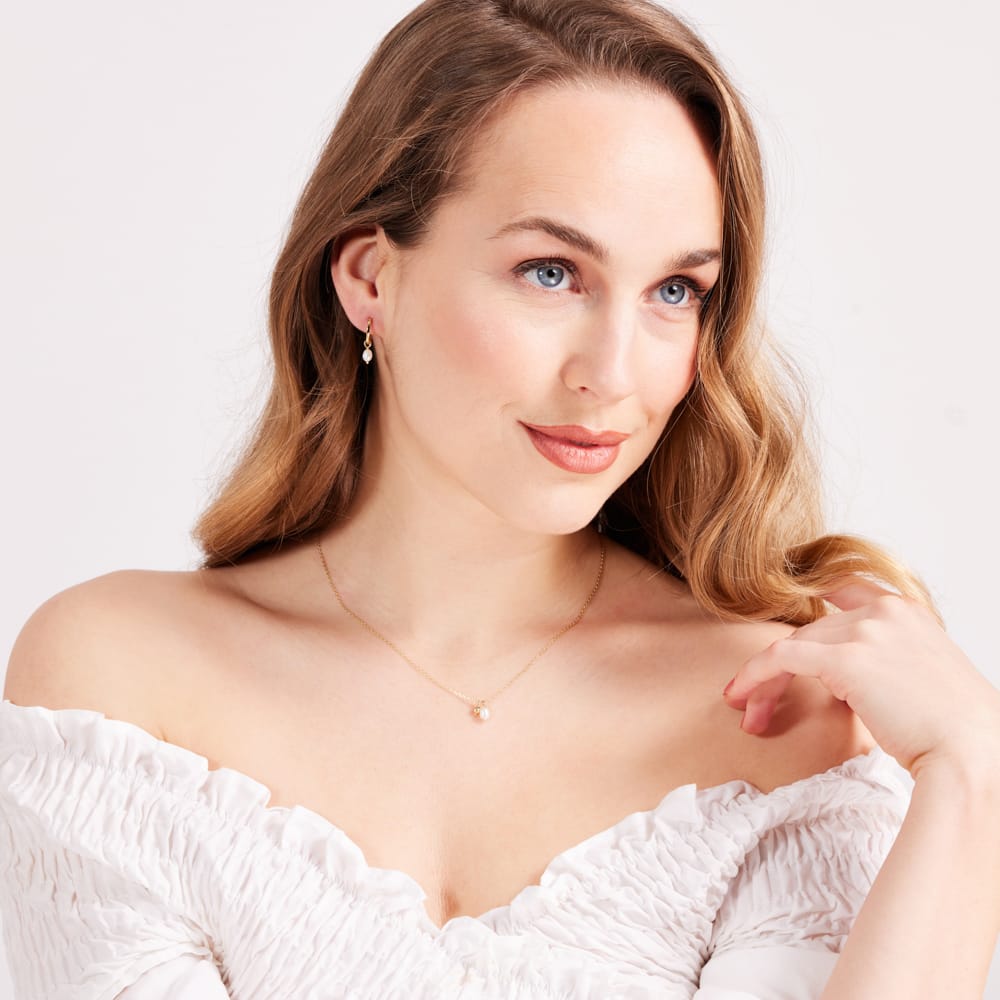 Zilveren goldplated sieradenset met parel voor dames